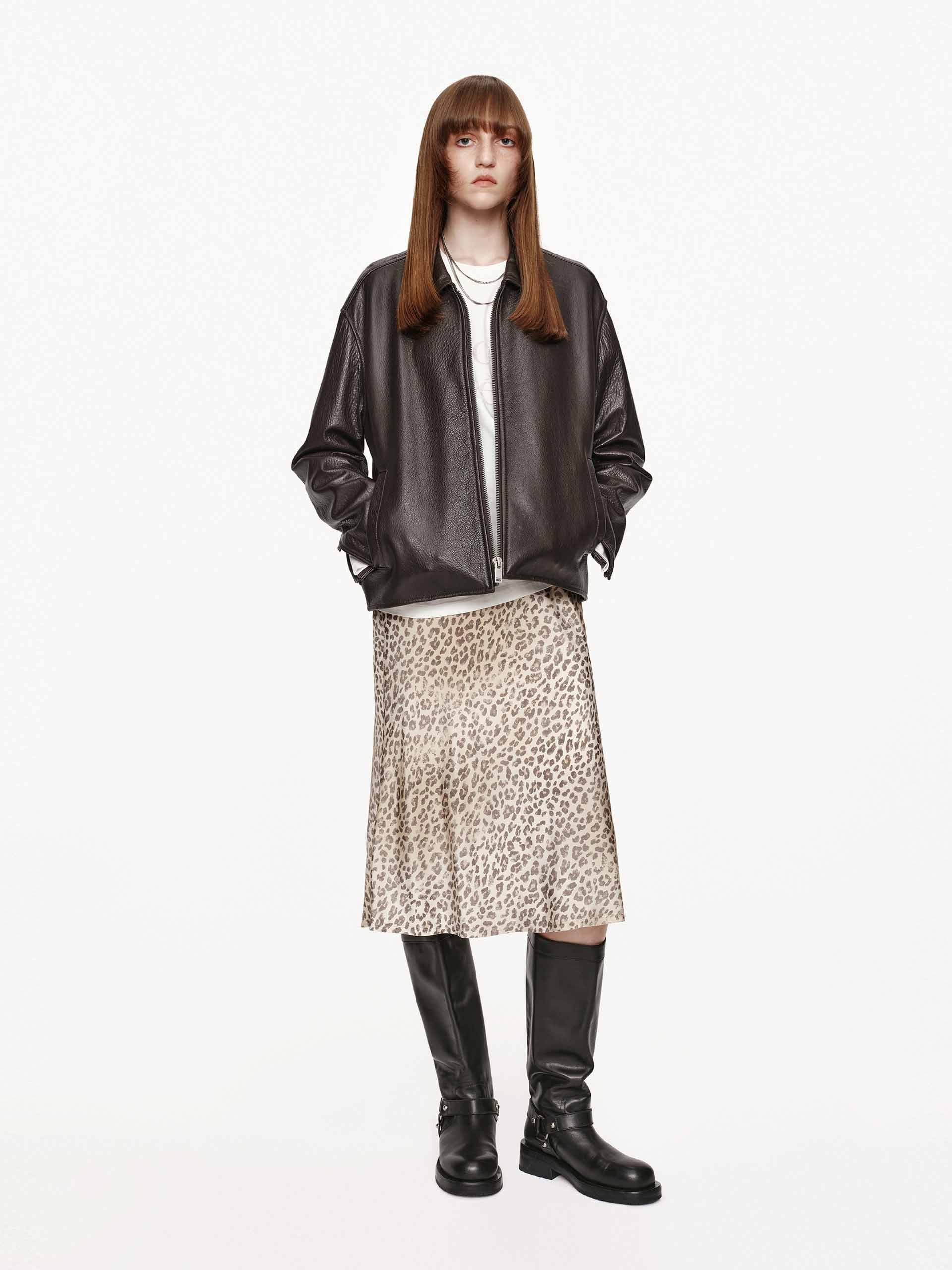 Leopard Print Silk Skirt