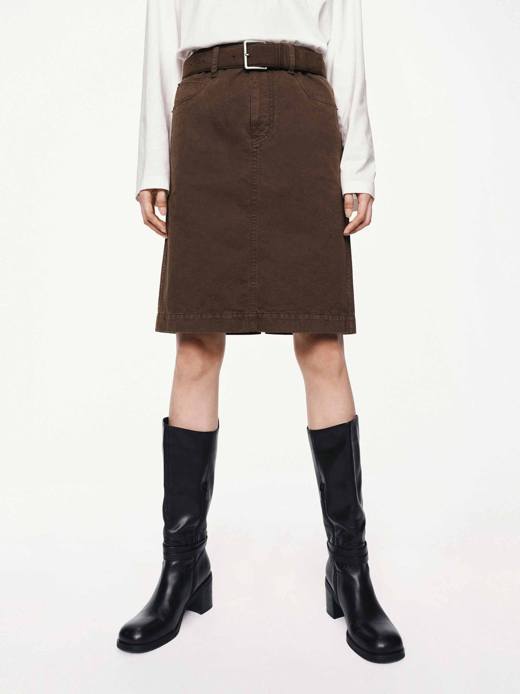 Back Slit Cotton Mini Skirt