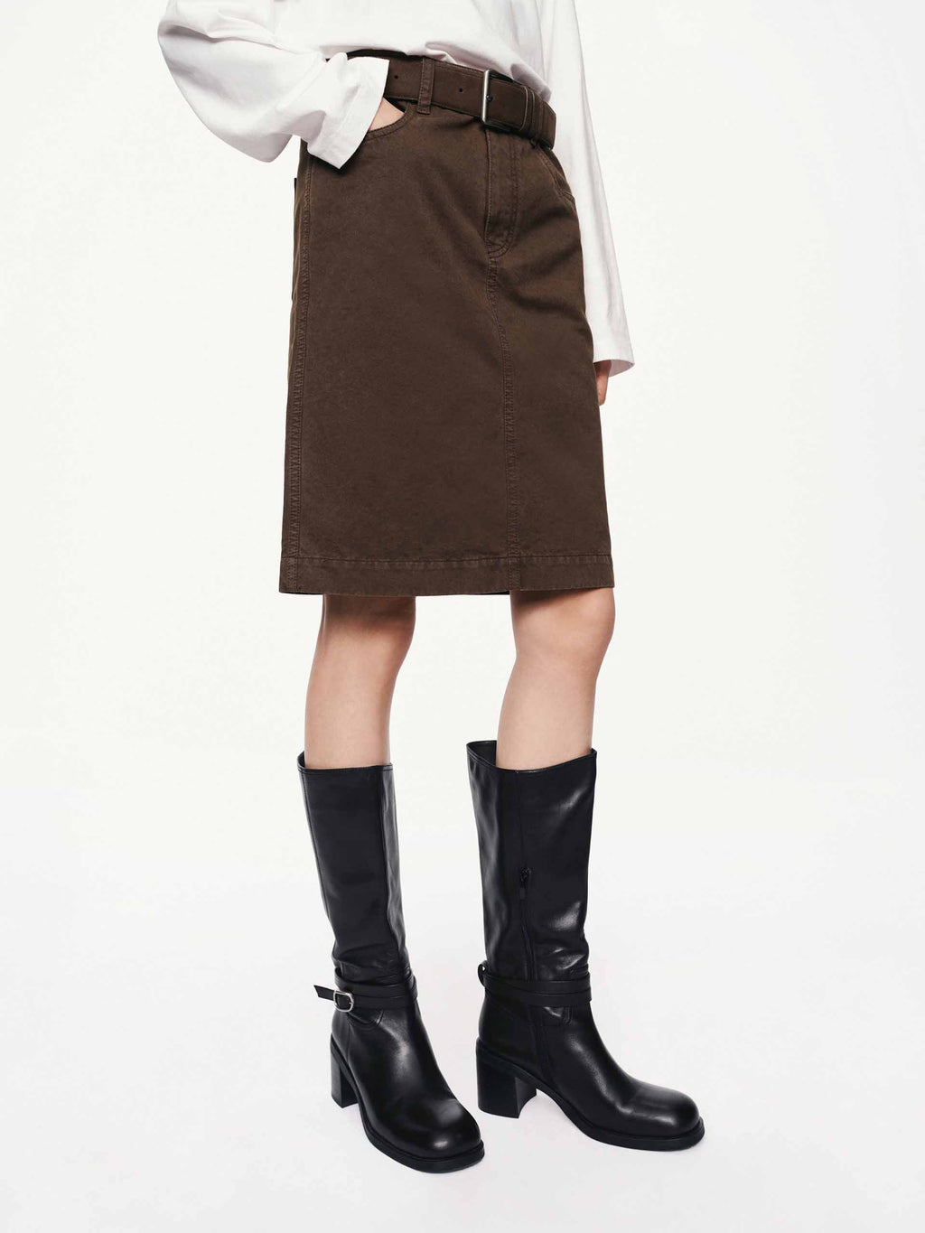Back Slit Cotton Mini Skirt