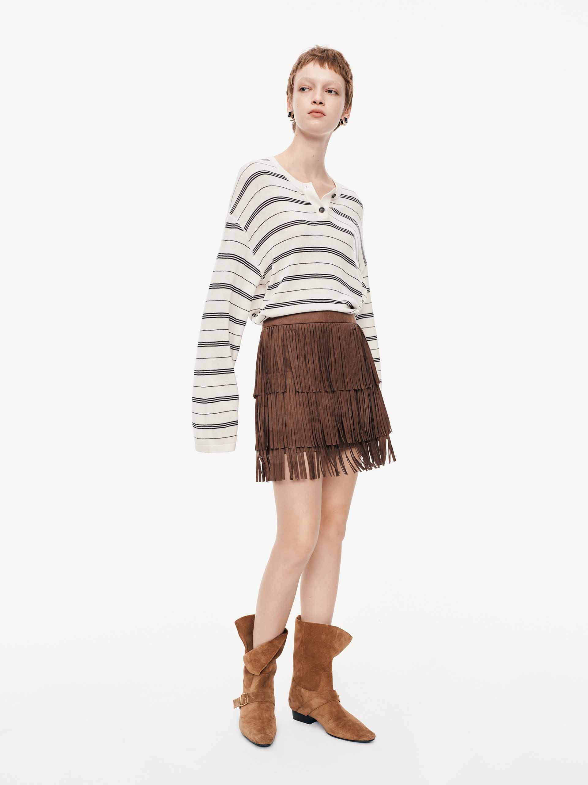 Fringe Faux Suede Mini Skirt