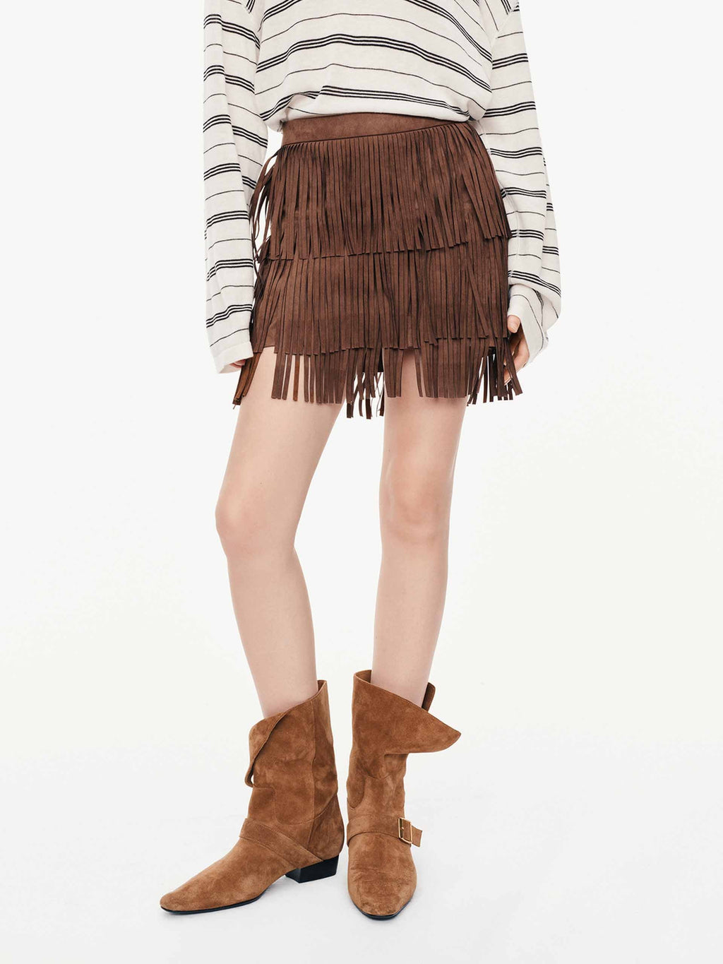 Fringe Faux Suede Mini Skirt