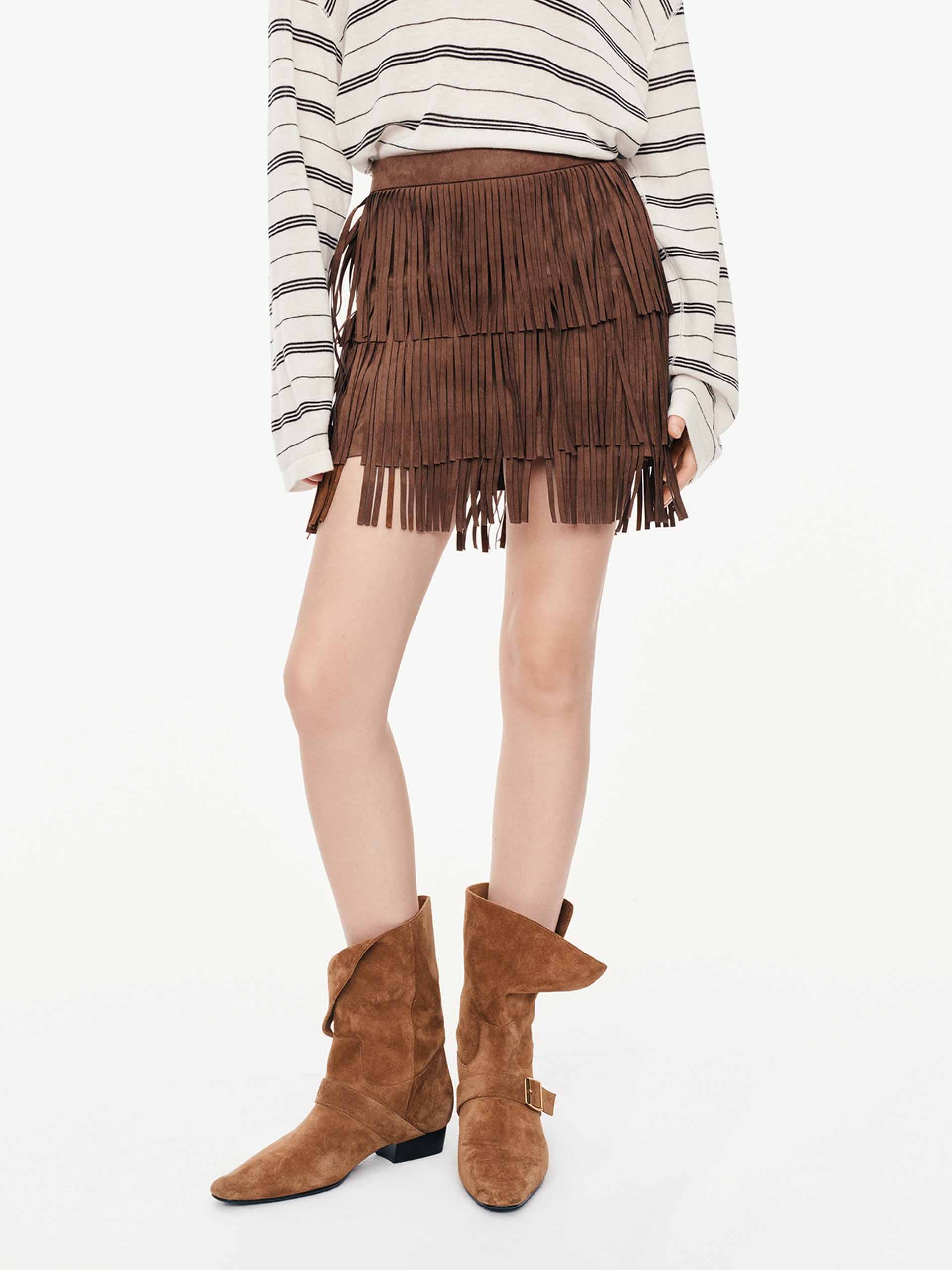 Fringe Faux Suede Mini Skirt