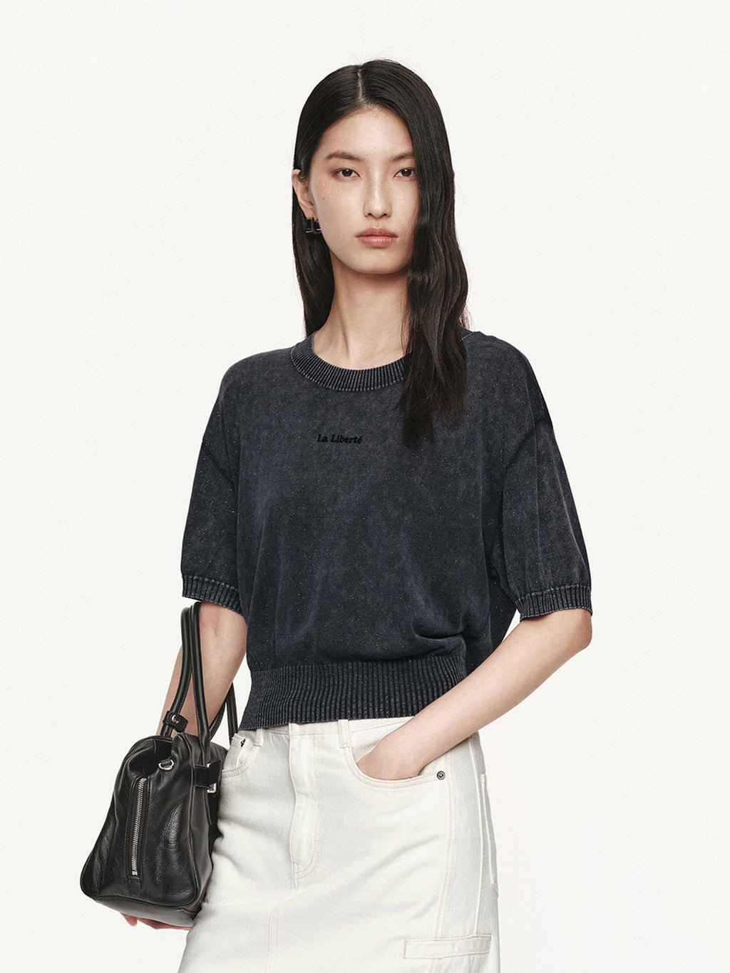 Round Neck Shiny Sweater