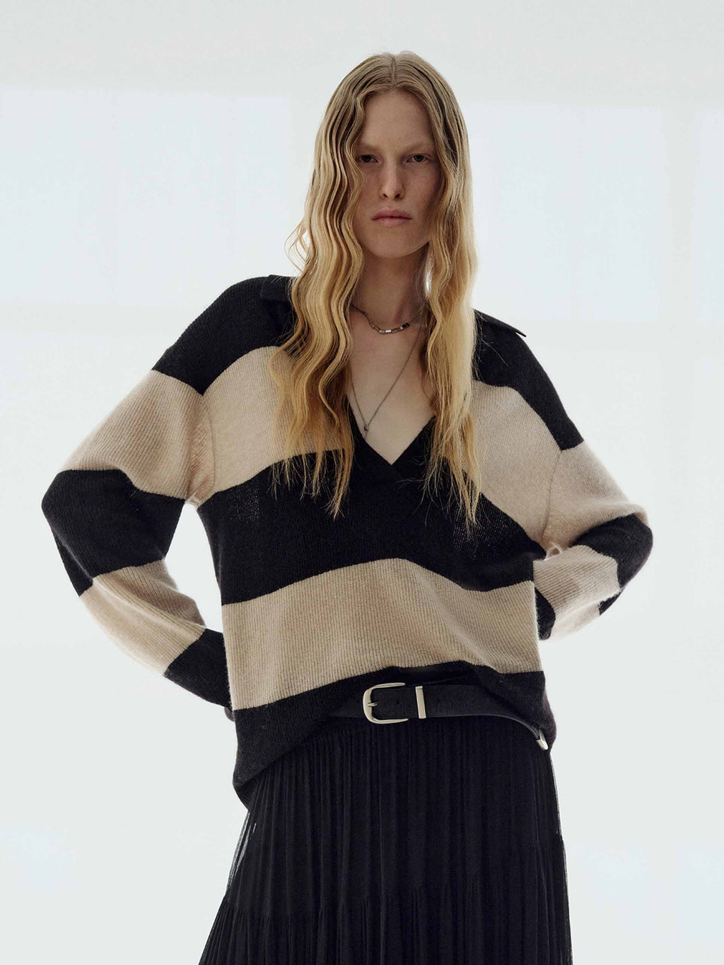 Striped V-neck Sweater