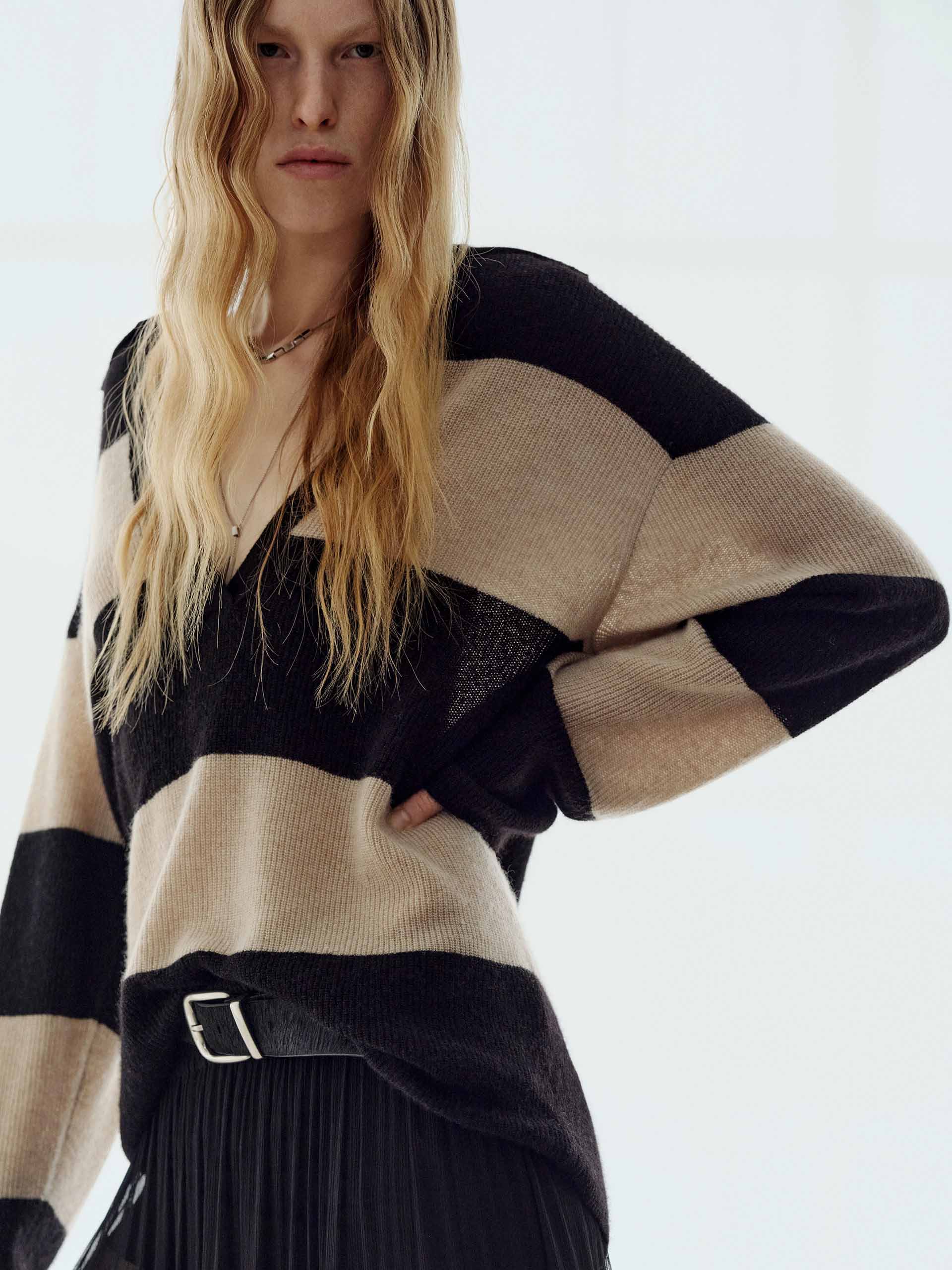 Striped V-neck Sweater