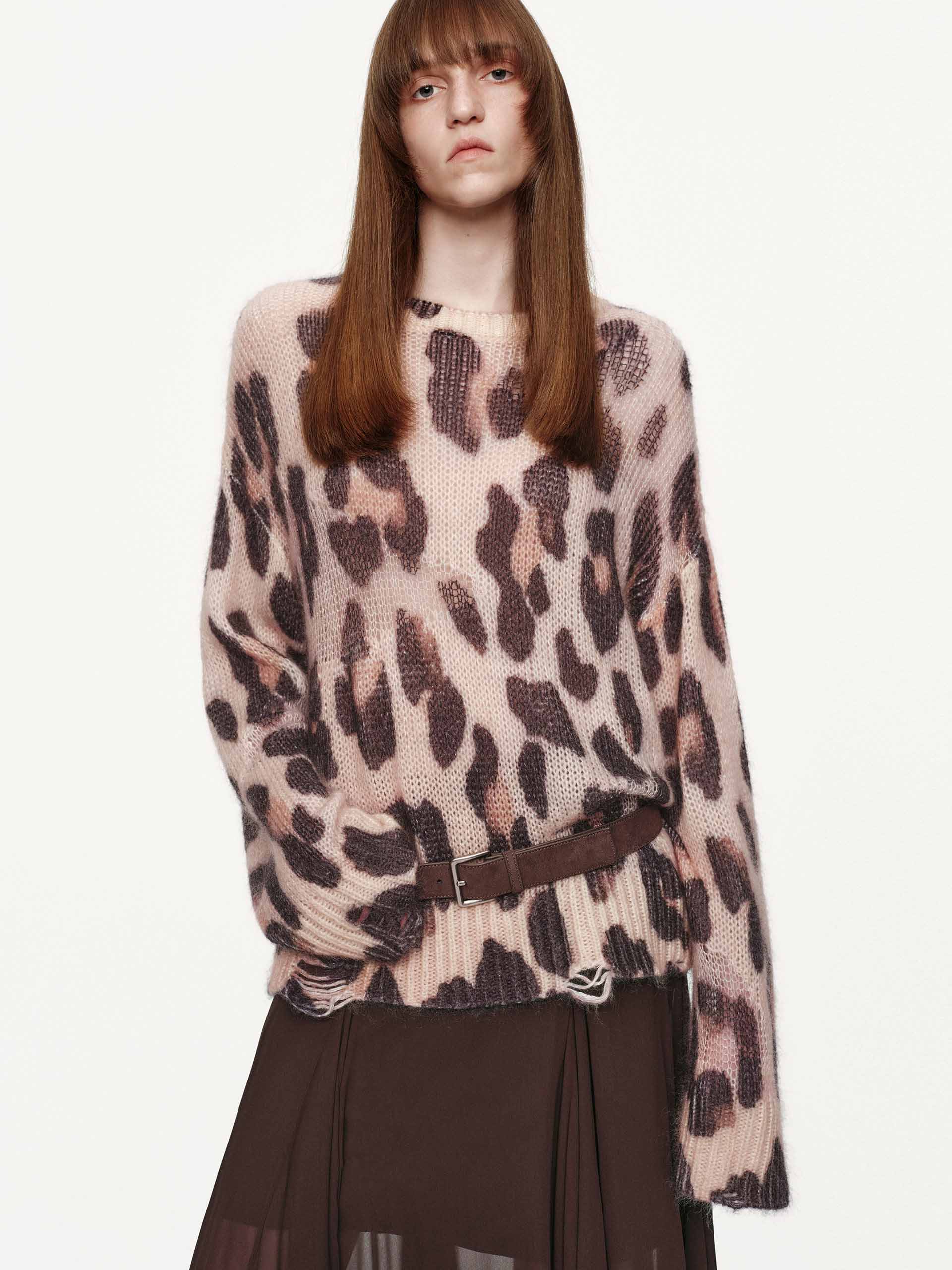 Leopard Print Distressed Sweater