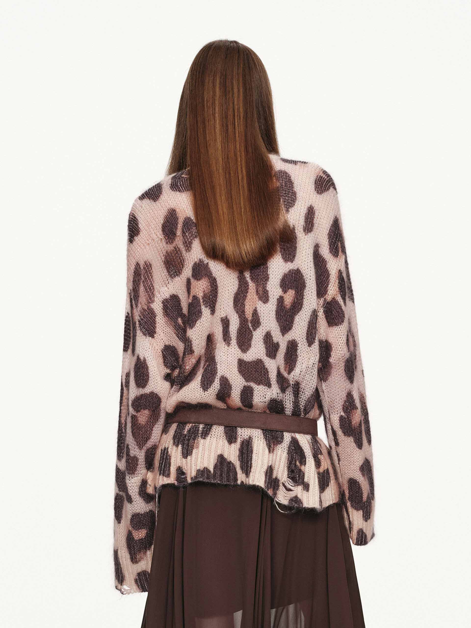 Leopard Print Distressed Sweater