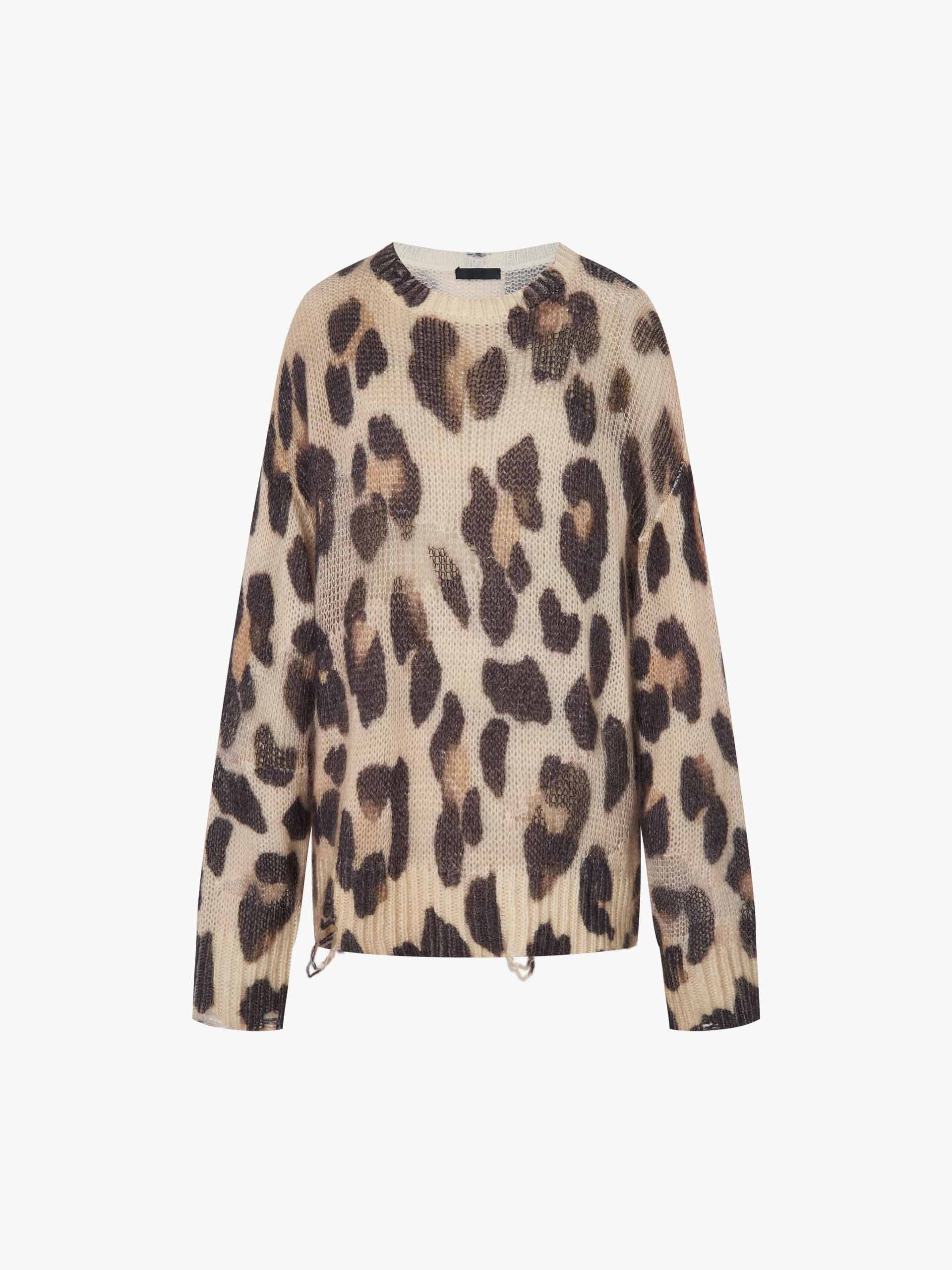 Leopard Print Distressed Sweater