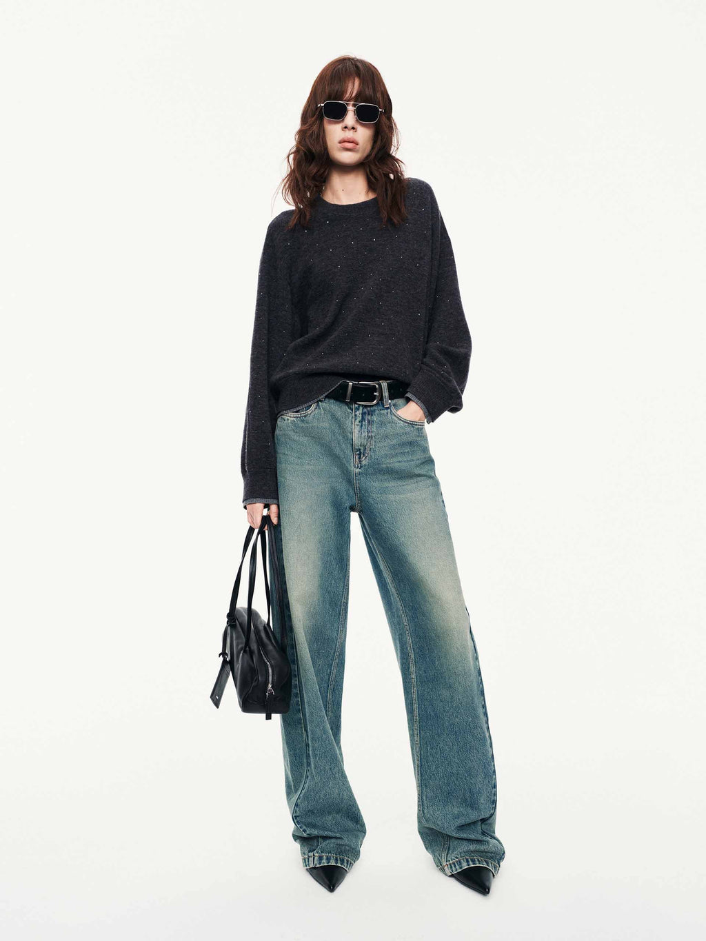 Rhinestone Wool Blend Sweater