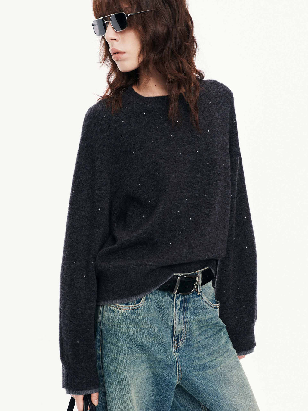 Rhinestone Wool Blend Sweater