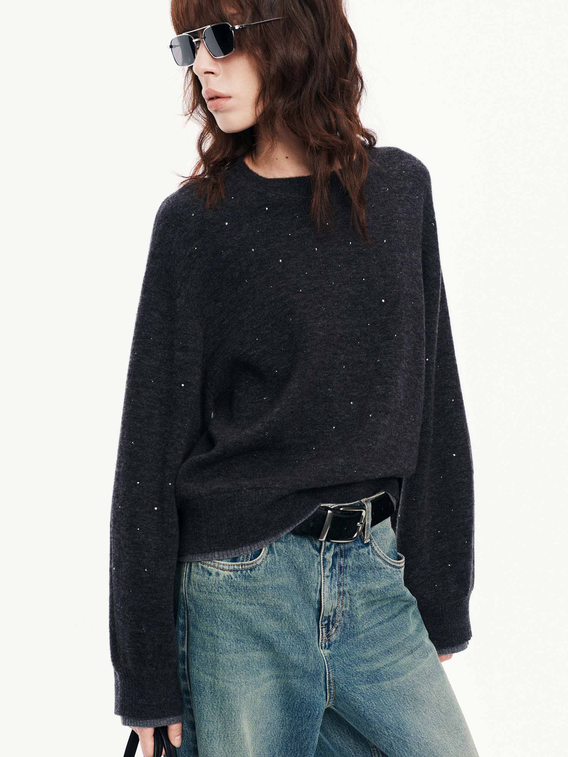 Rhinestone Wool Blend Sweater