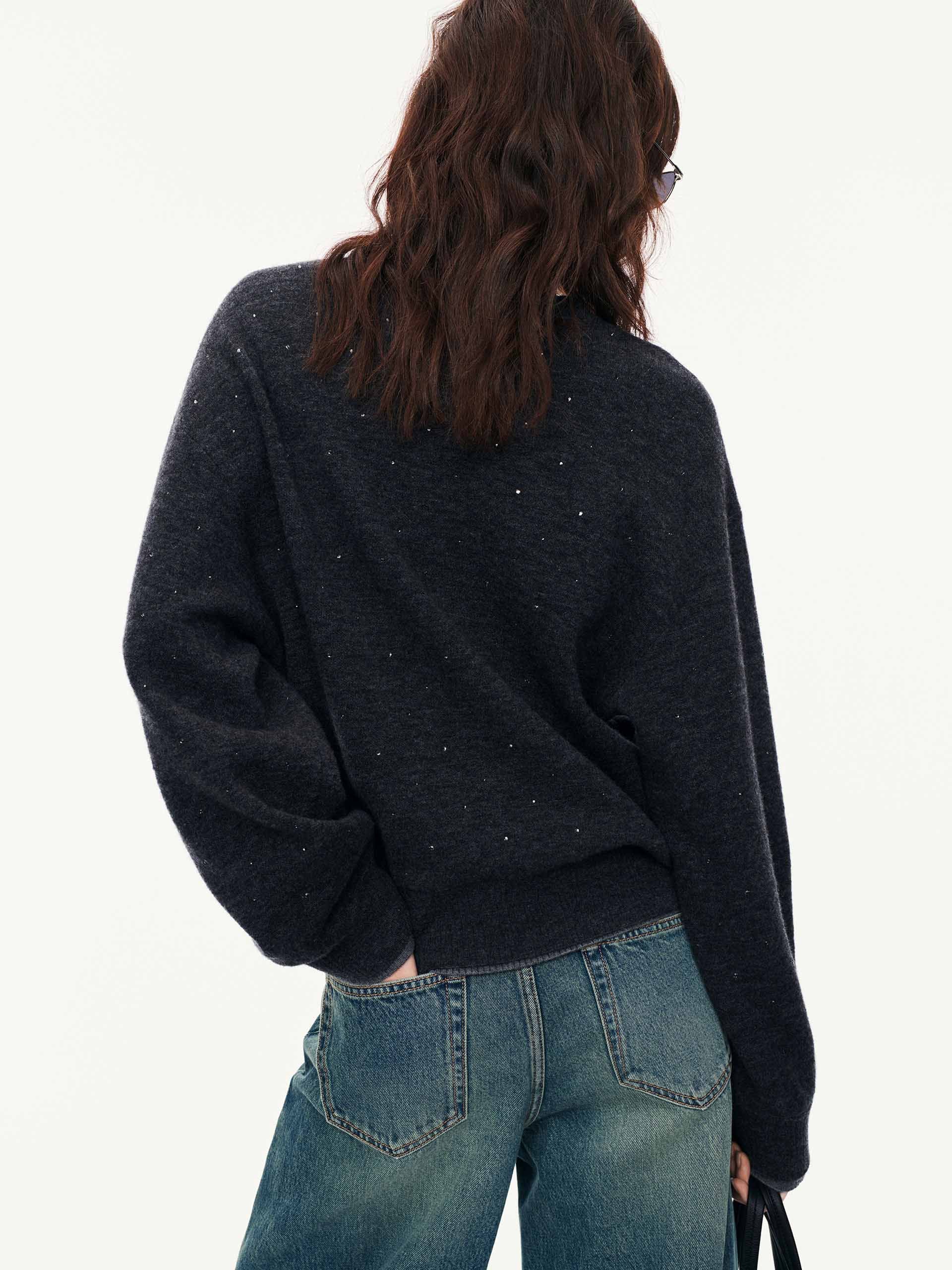 Rhinestone Wool Blend Sweater