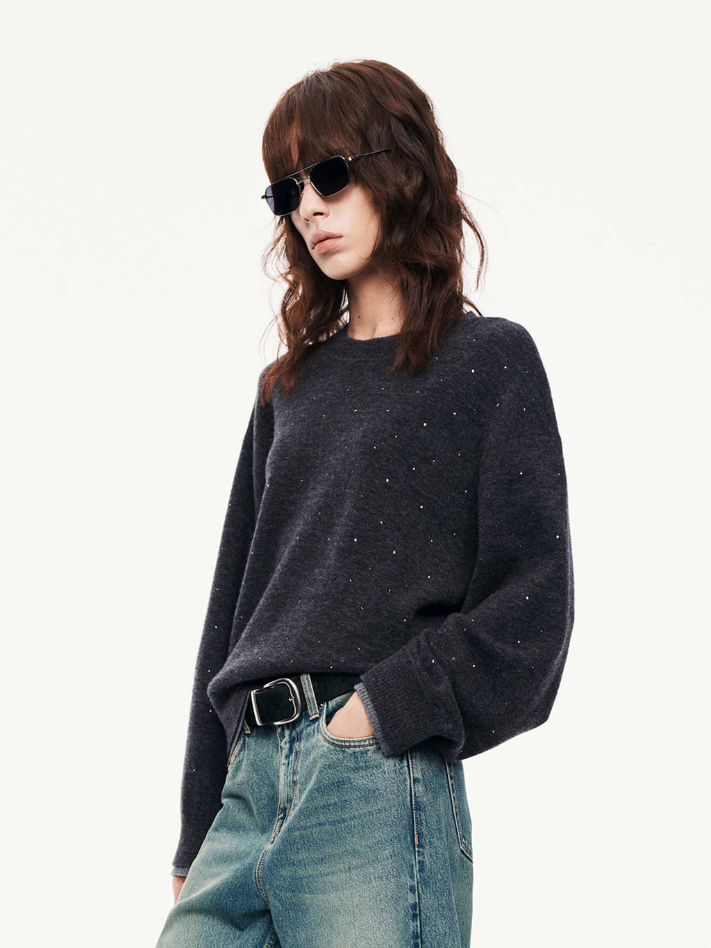 Rhinestone Wool Blend Sweater