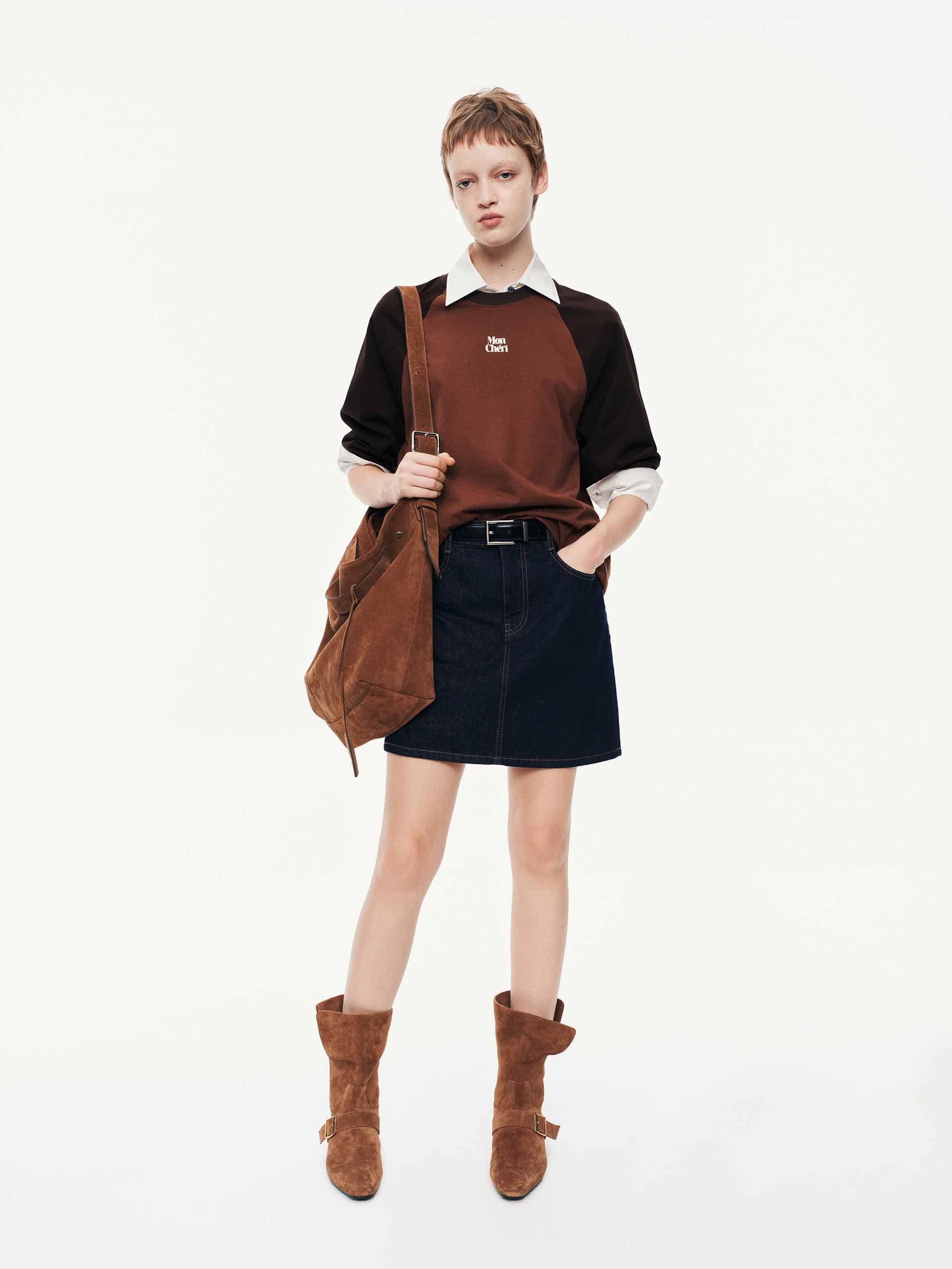 Contrast Raglan Sleeves T-shirt