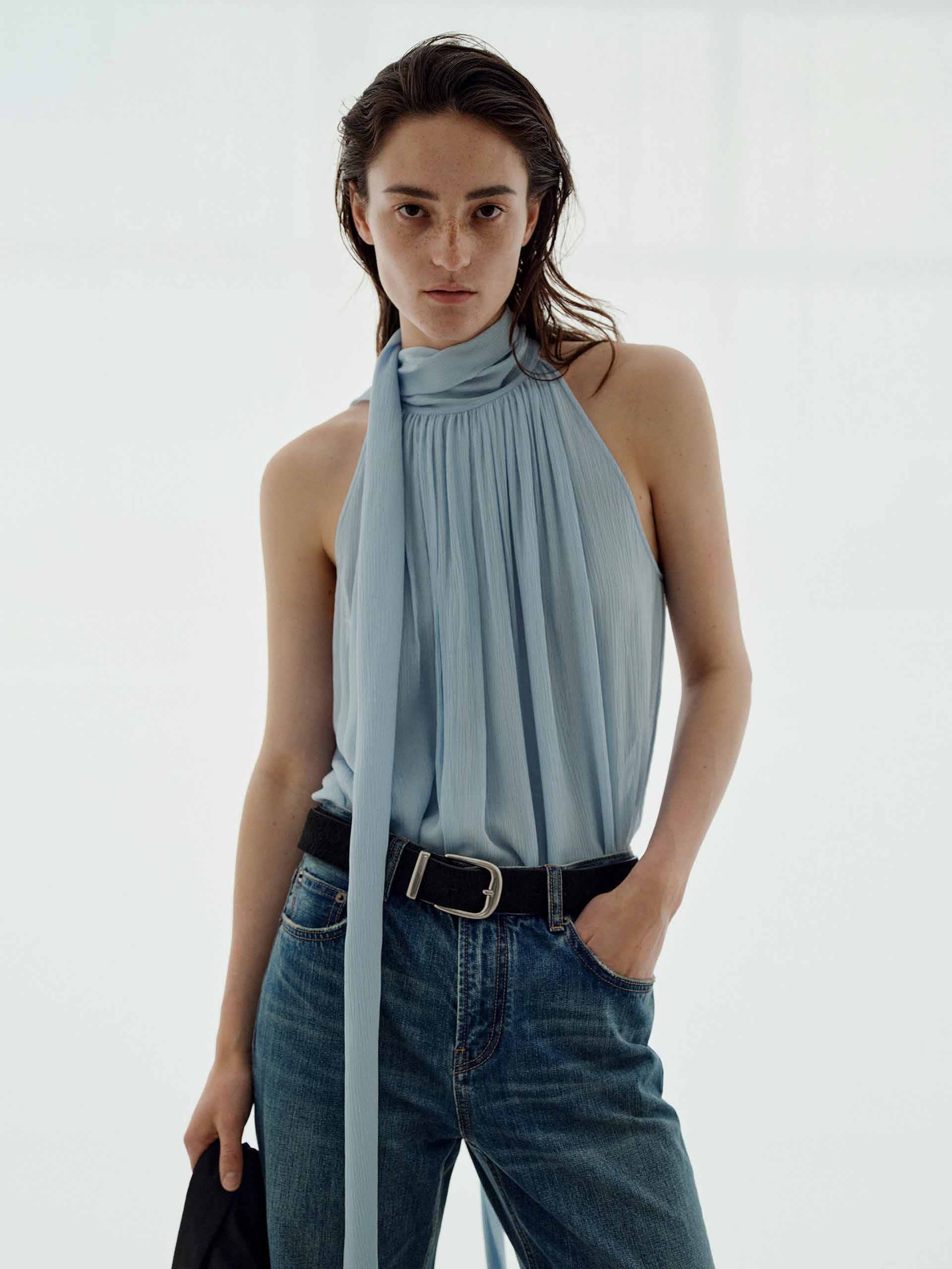 Pleated Detail Silk Blouse