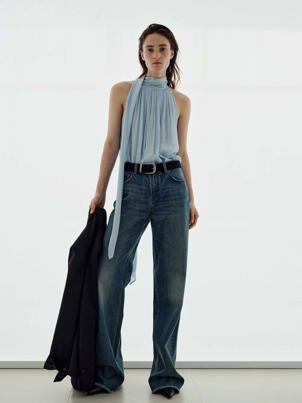 Pleated Detail Silk Blouse