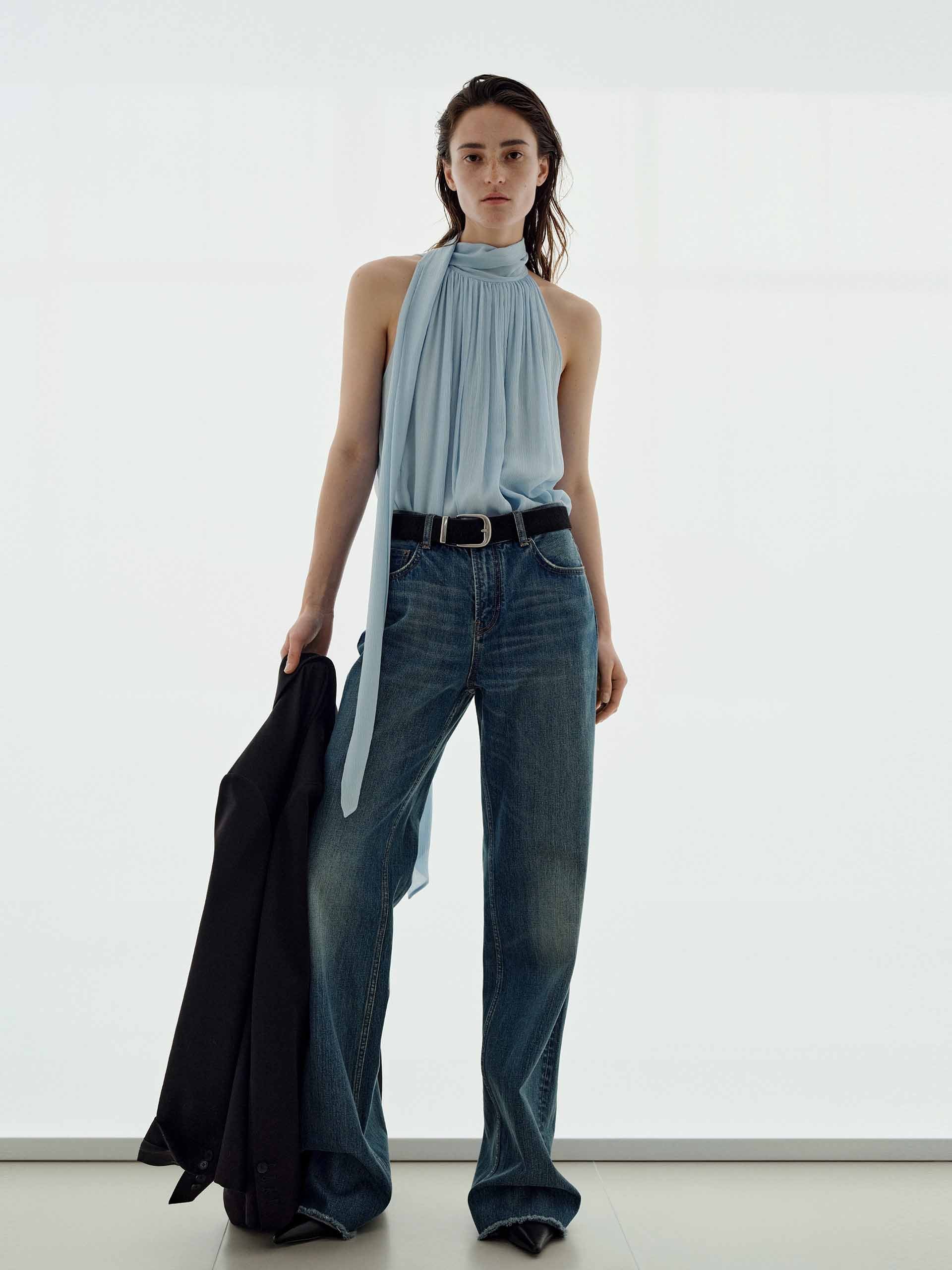 Pleated Detail Silk Blouse