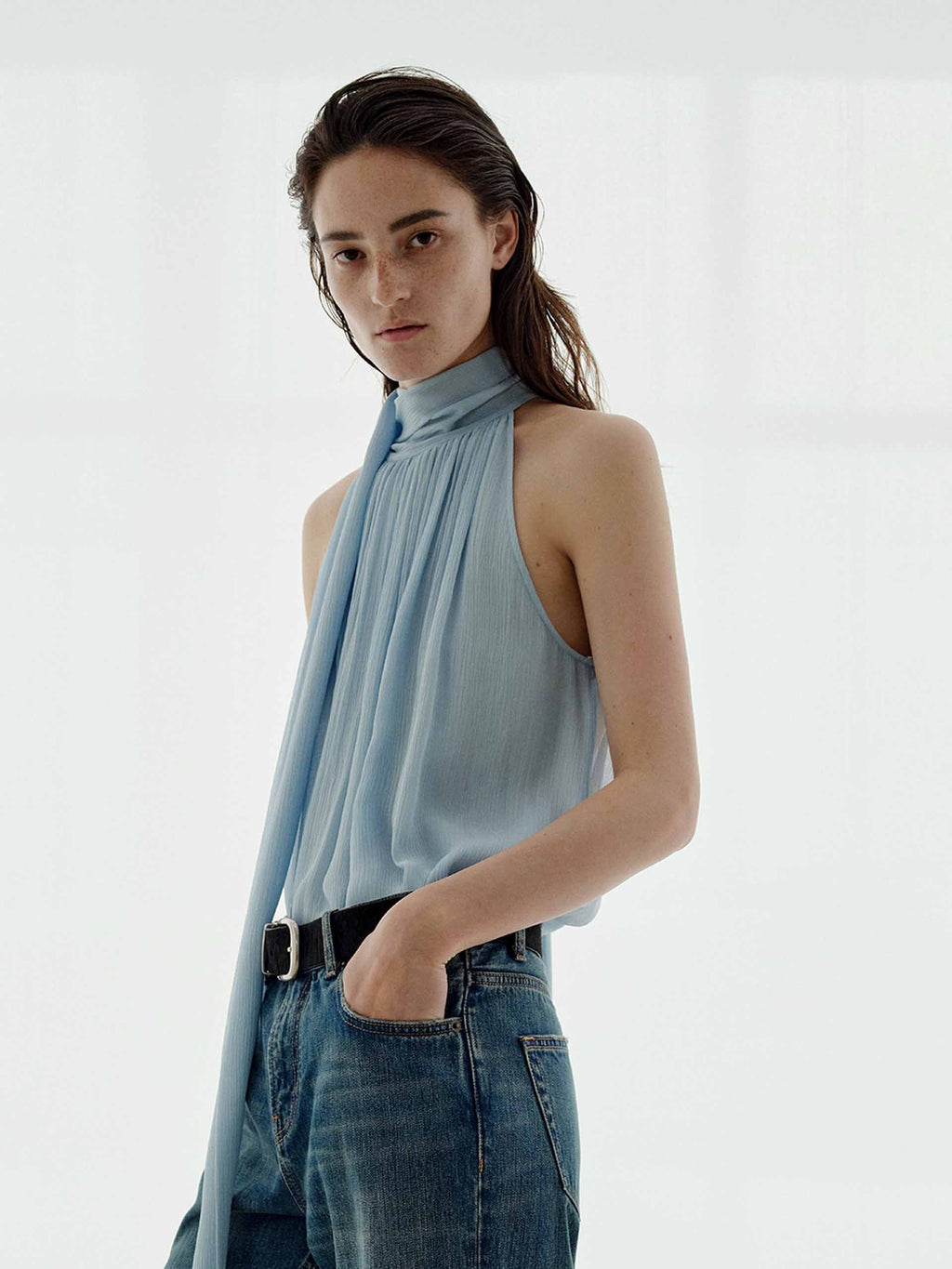Pleated Detail Silk Blouse