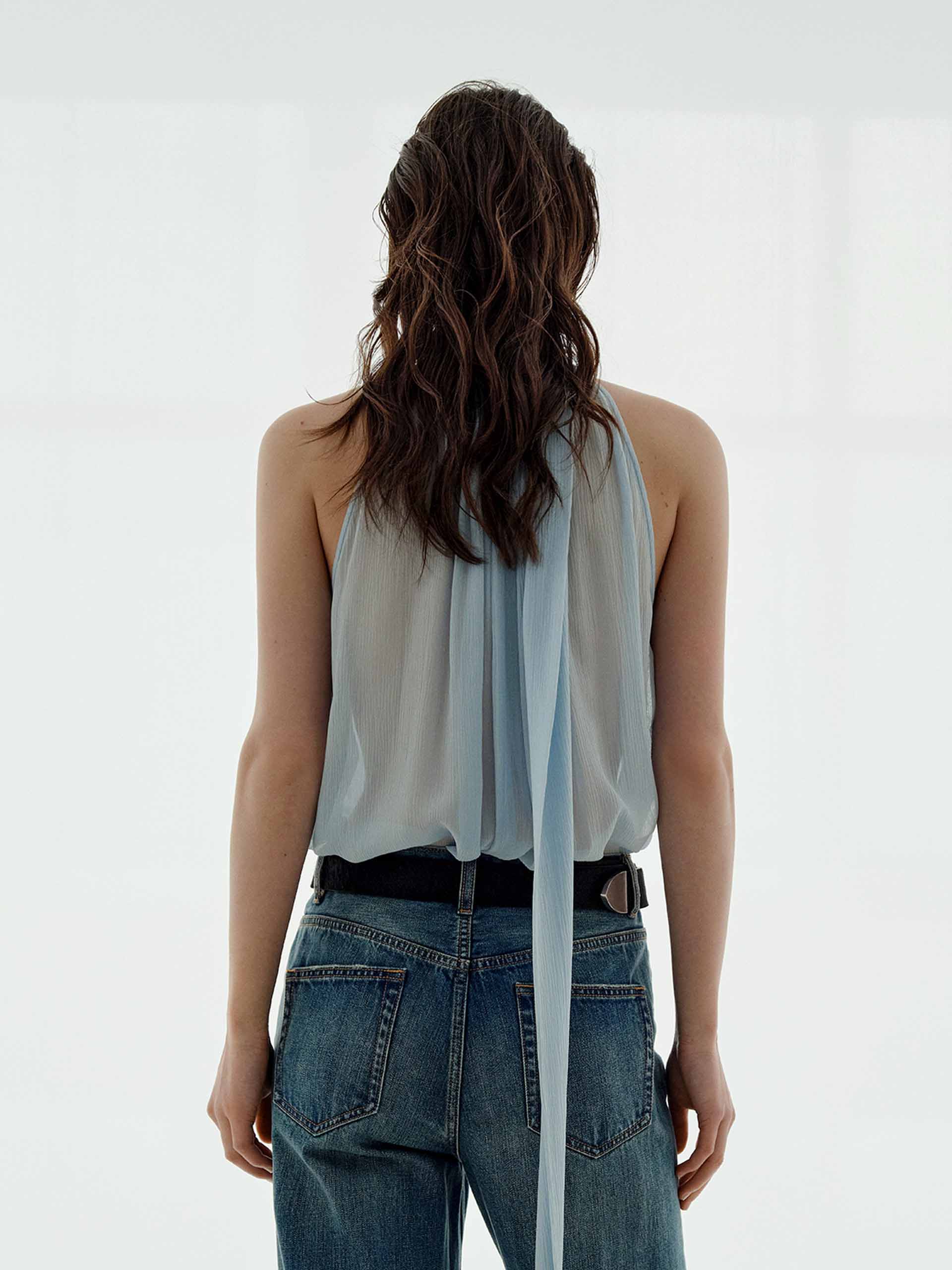 Pleated Detail Silk Blouse