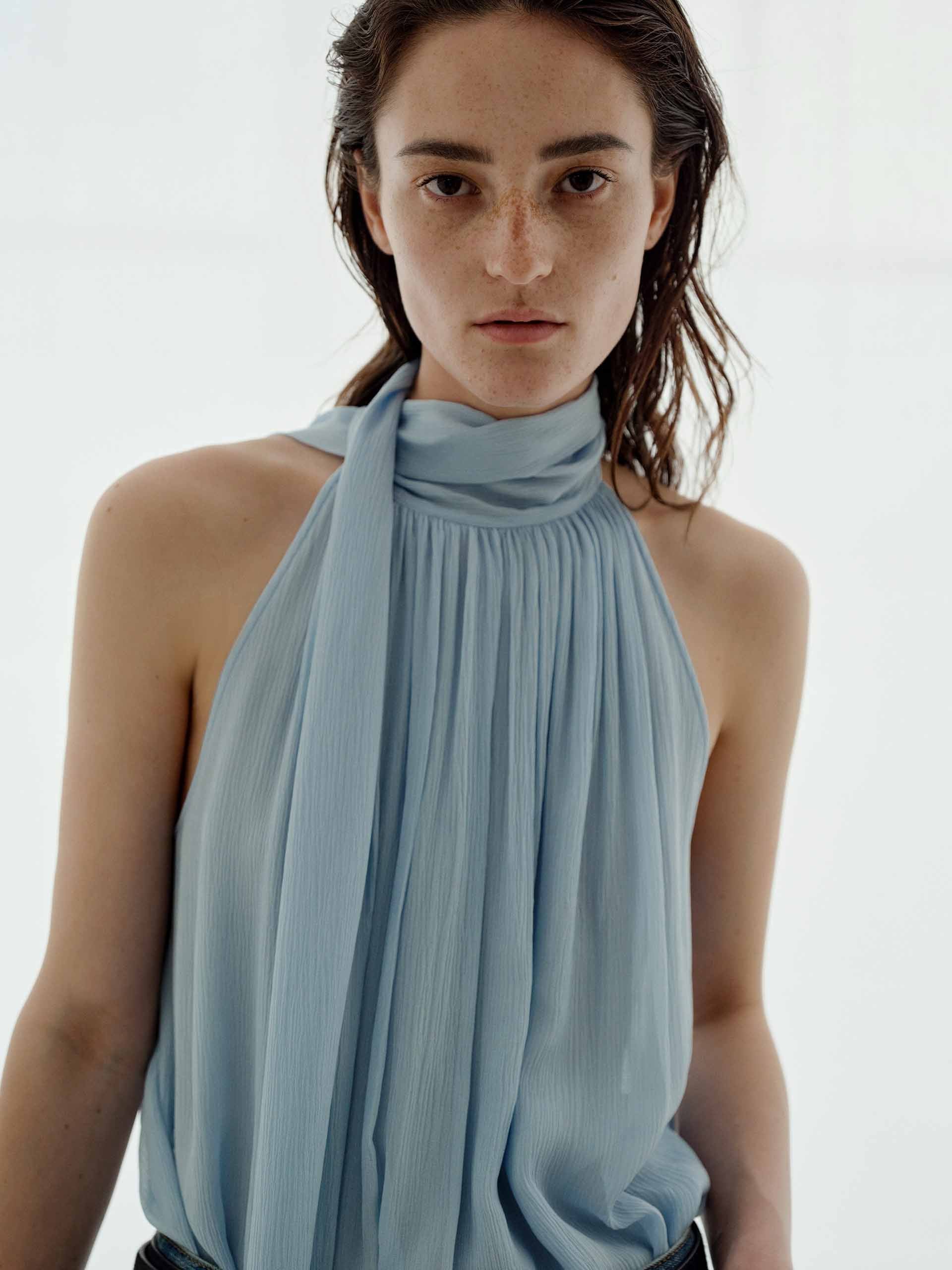 Pleated Detail Silk Blouse