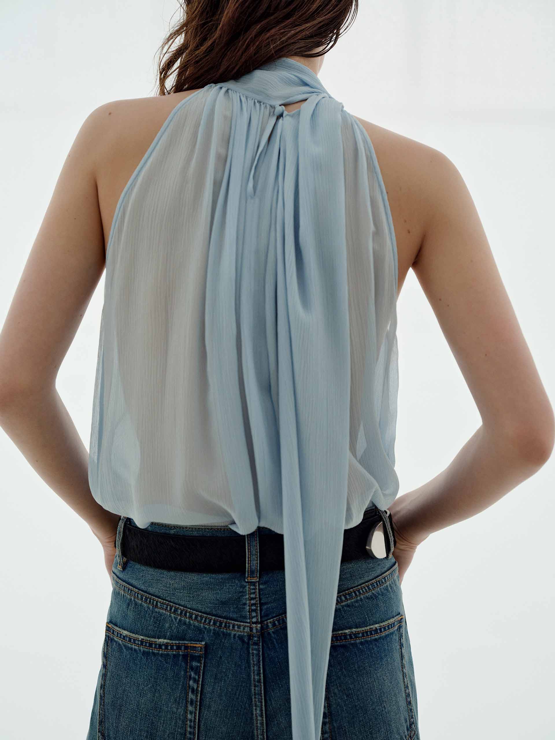 Pleated Detail Silk Blouse