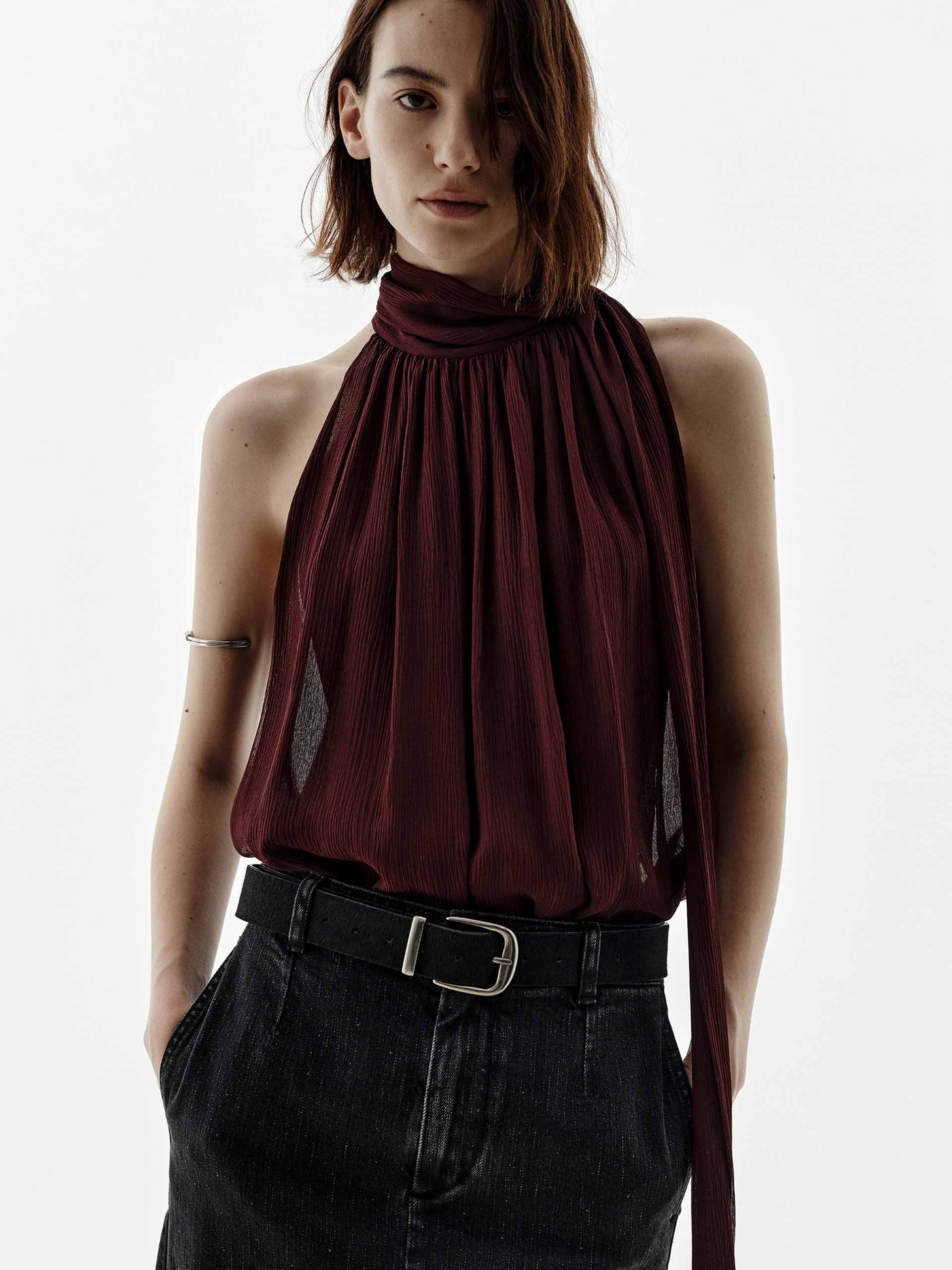 Pleated Detail Silk Blouse