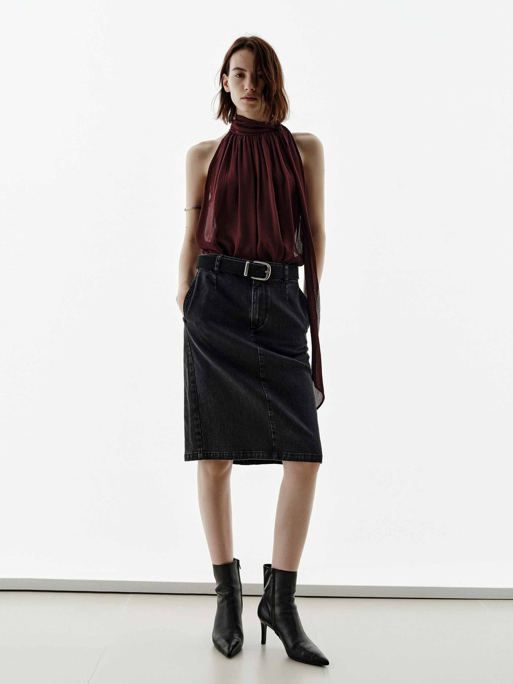 Pleated Detail Silk Blouse