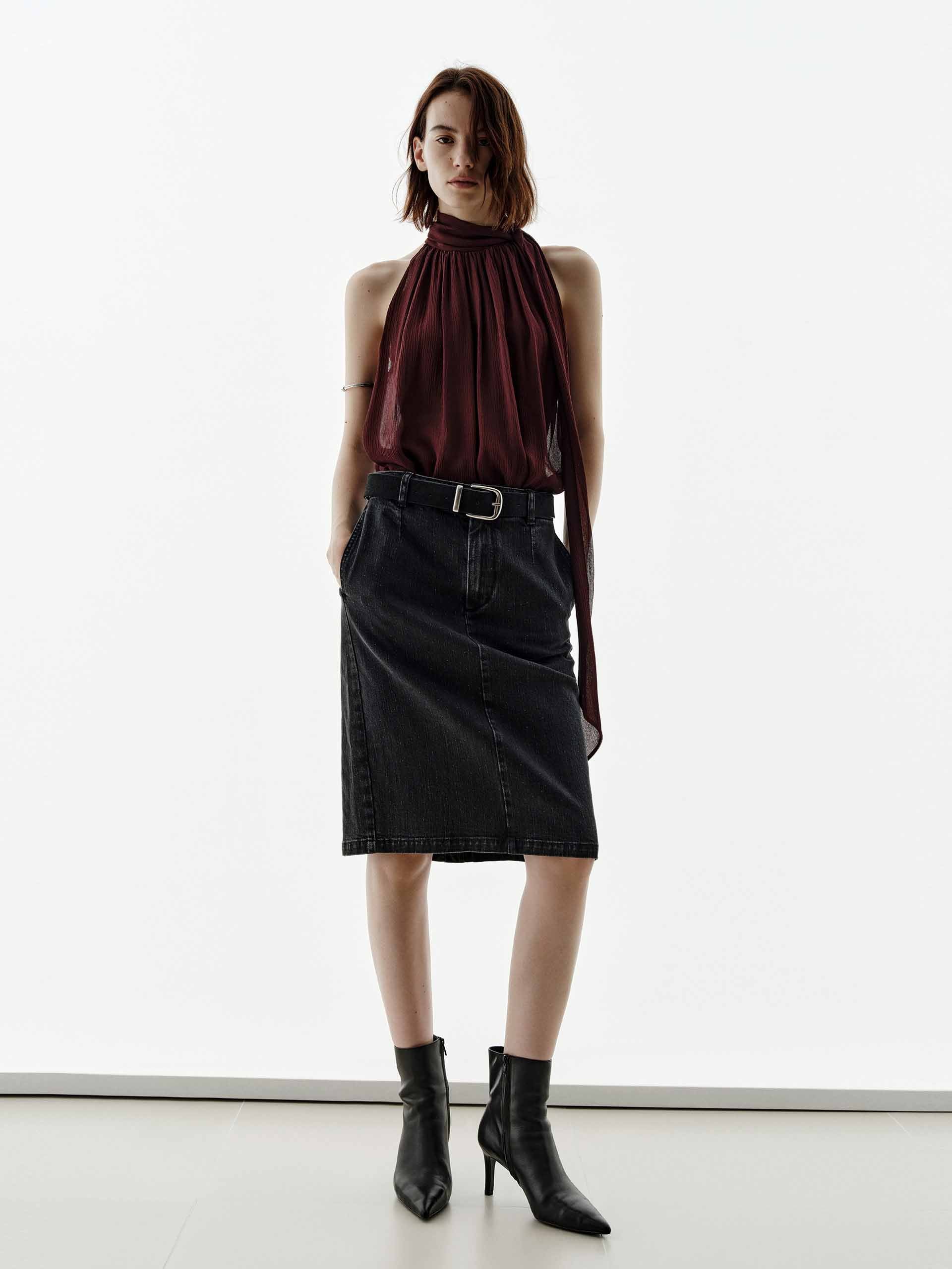 Pleated Detail Silk Blouse