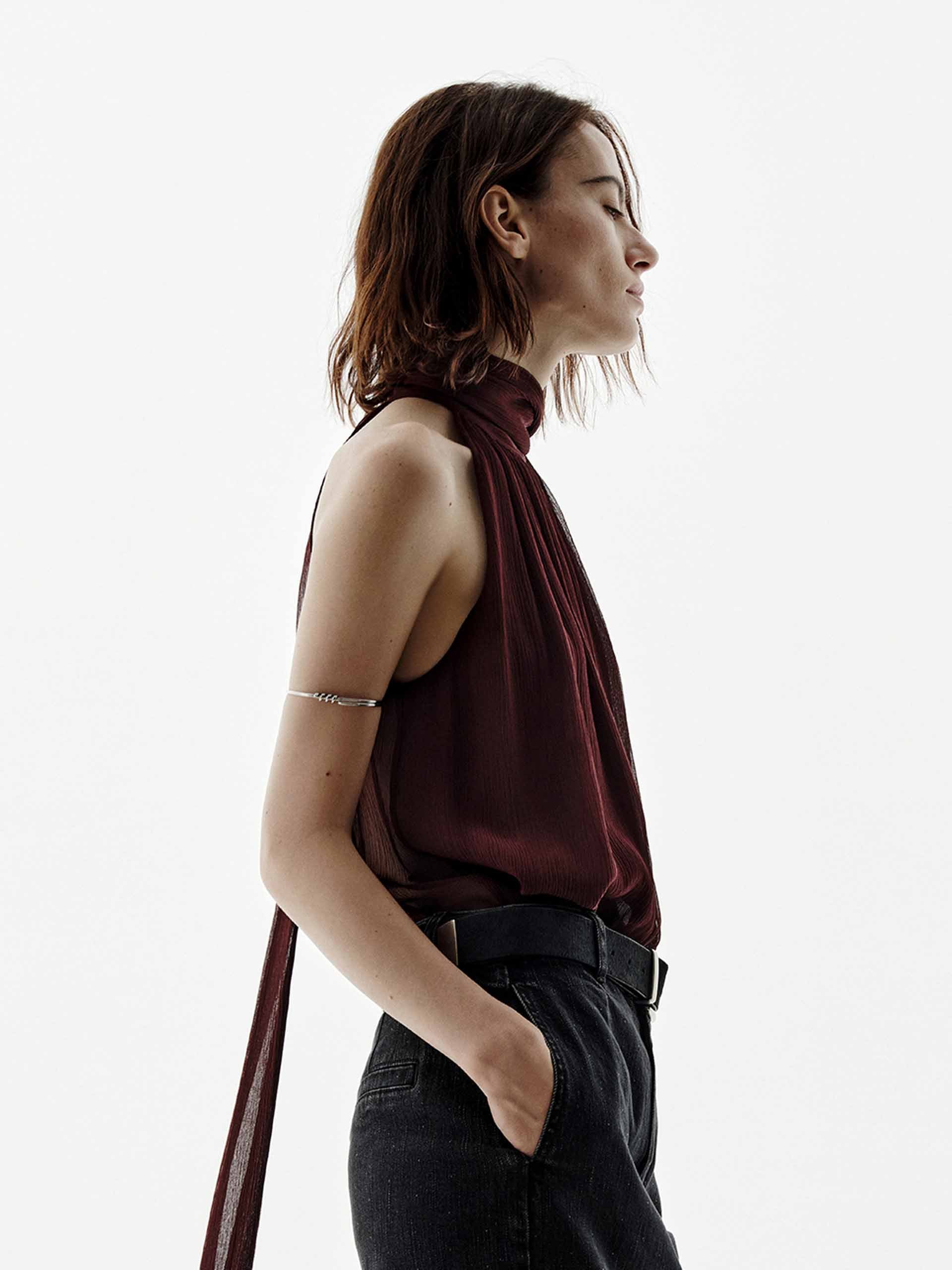 Pleated Detail Silk Blouse