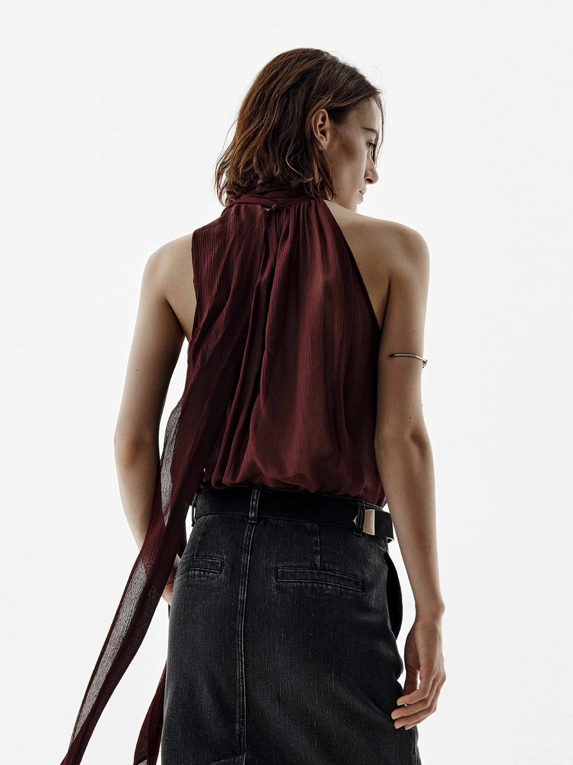 Pleated Detail Silk Blouse