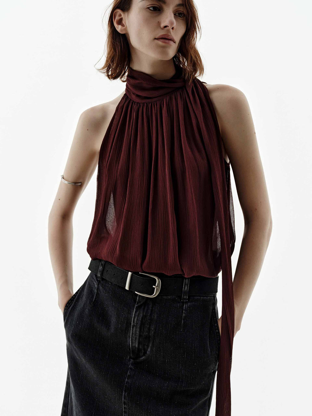 Pleated Detail Silk Blouse