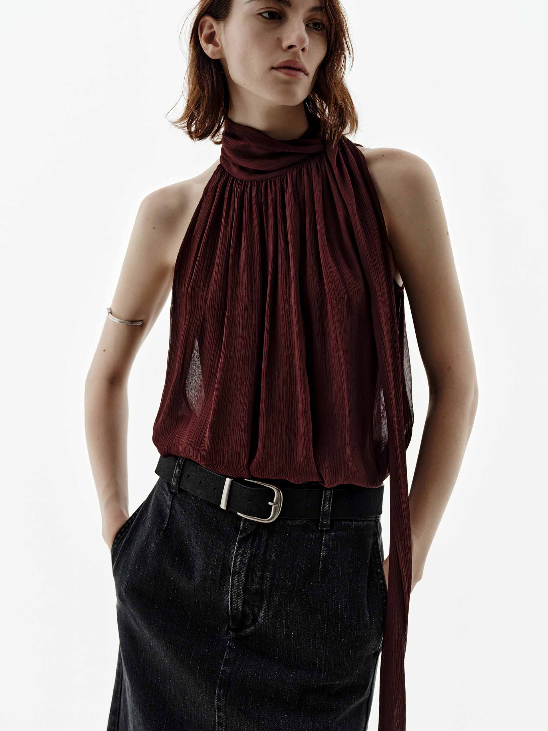 Pleated Detail Silk Blouse