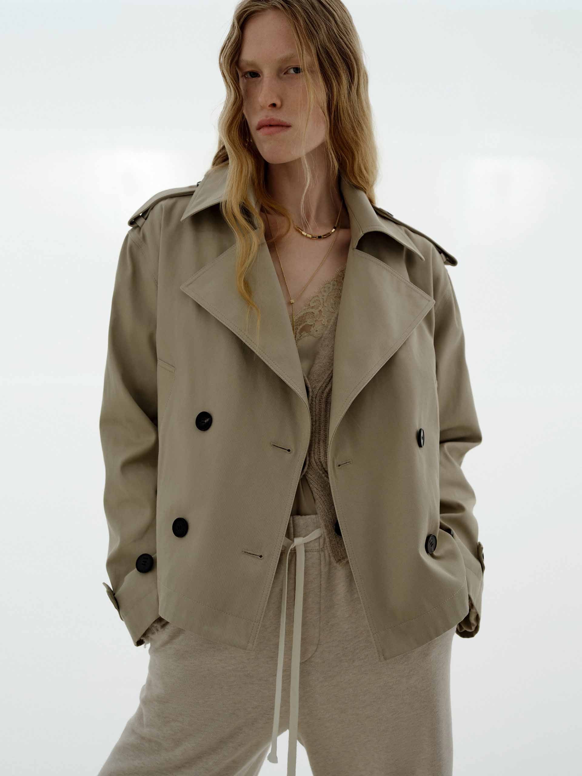 Cotton Cropped Trench Coat