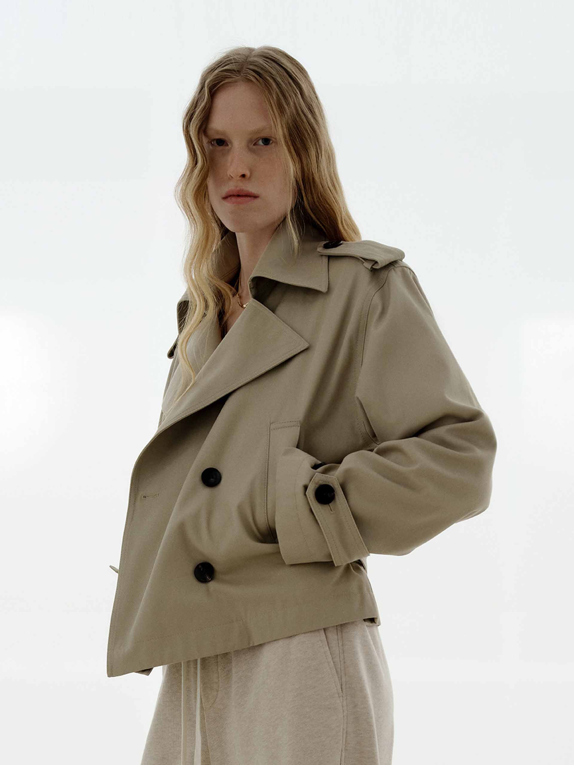 Cotton Cropped Trench Coat