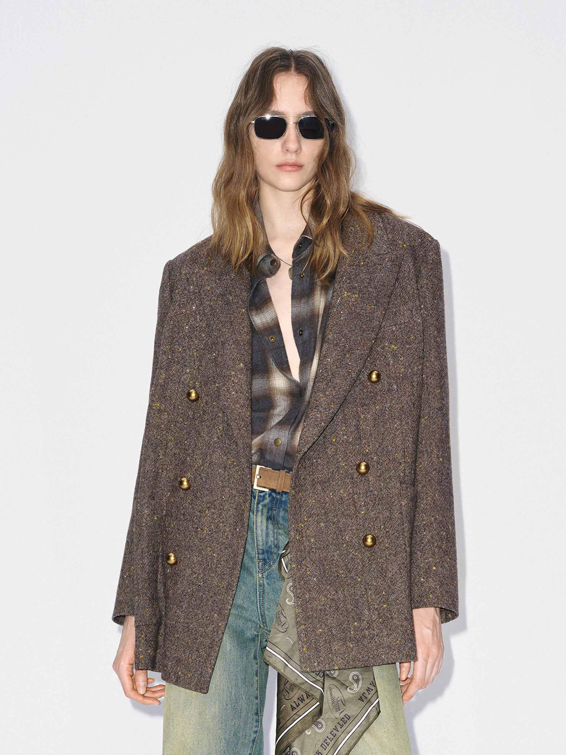 Wool Blend Donegal Tweed Blazer