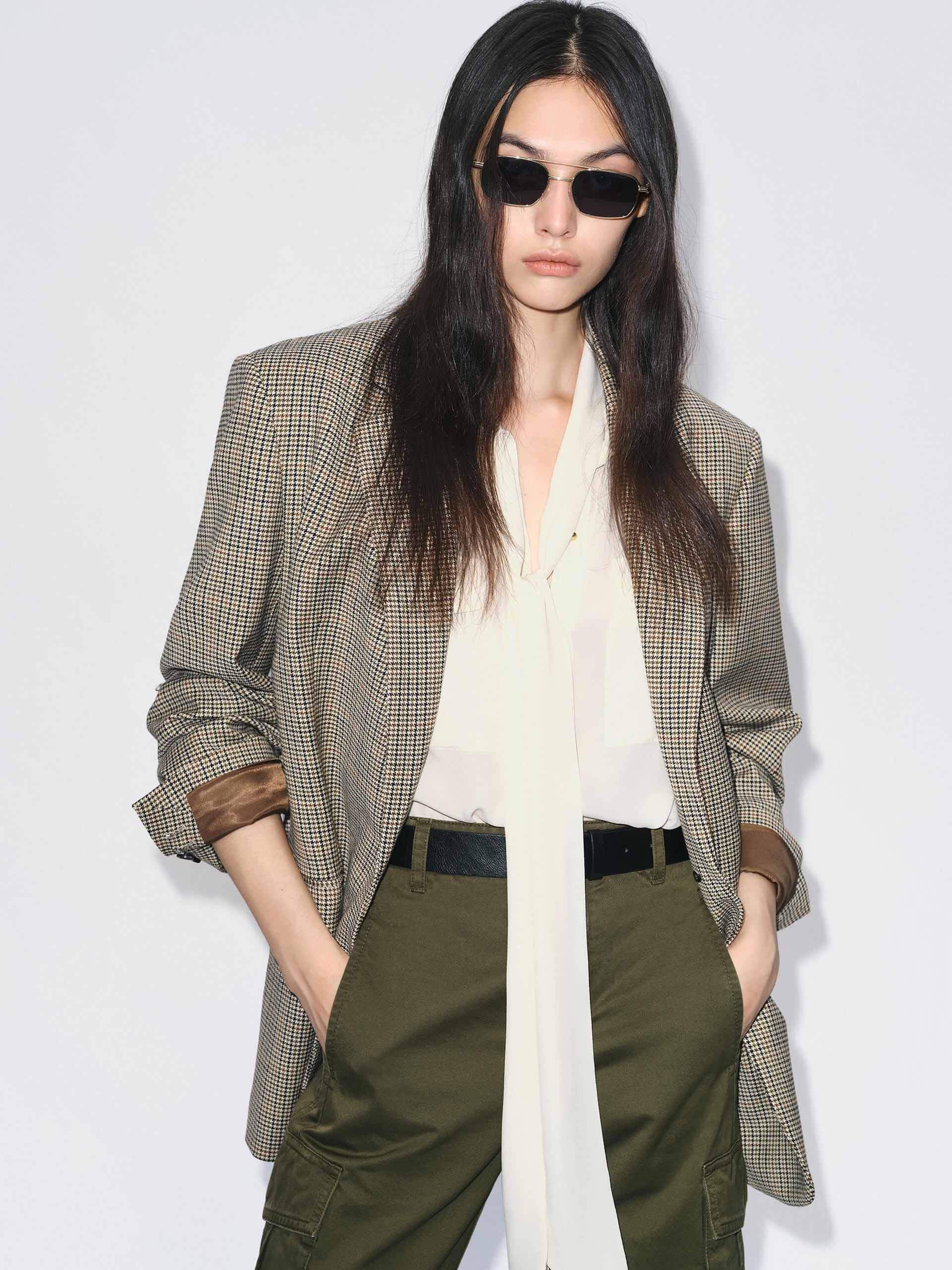 Wool Blend Plaid Blazer