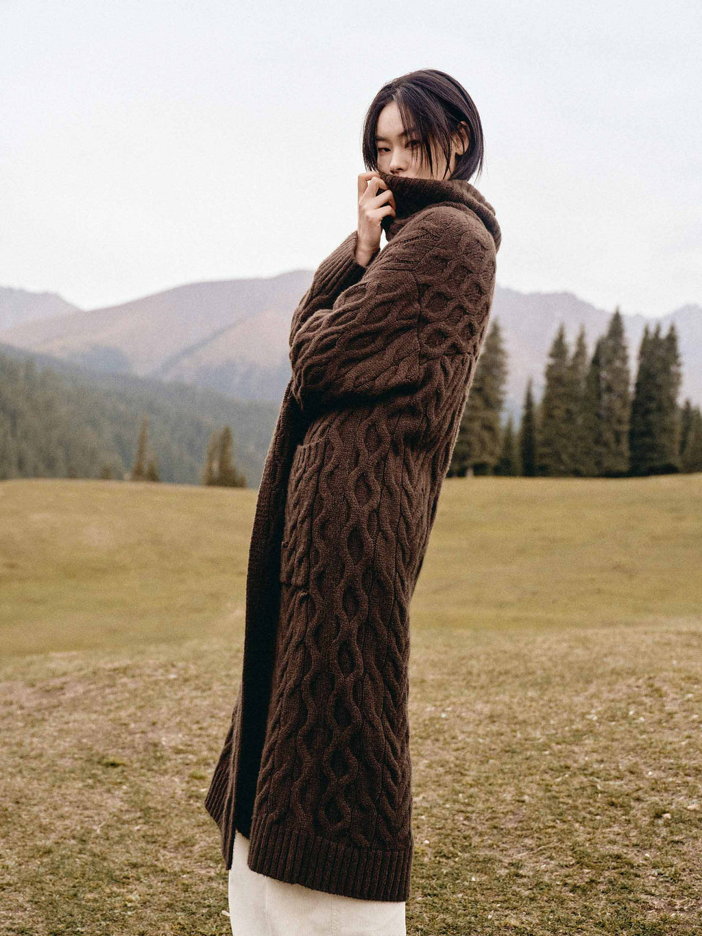 Long Cable Knit Cardigan