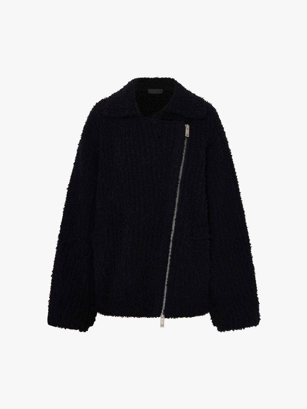 Diagonal Zip Fluffy Cardigan