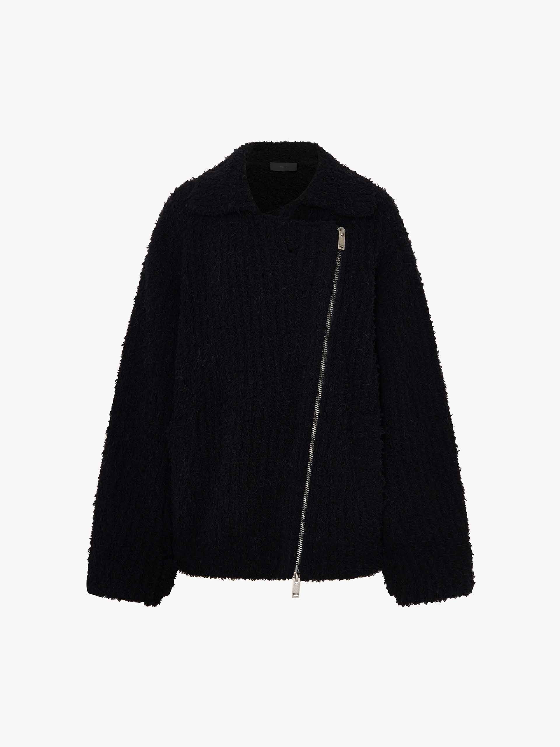 Diagonal Zip Fluffy Cardigan