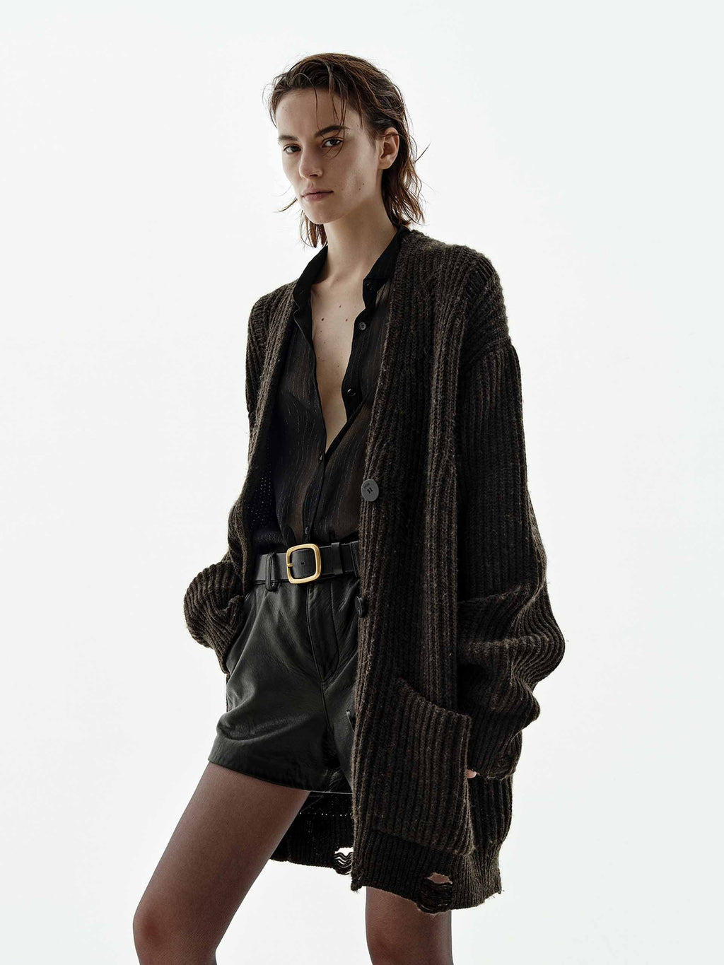 Ripped Loose Wool Cardigan