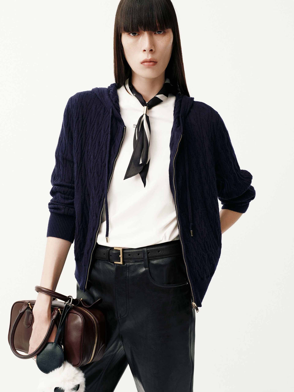 Drawstring Hooded Zipper Cardigan
