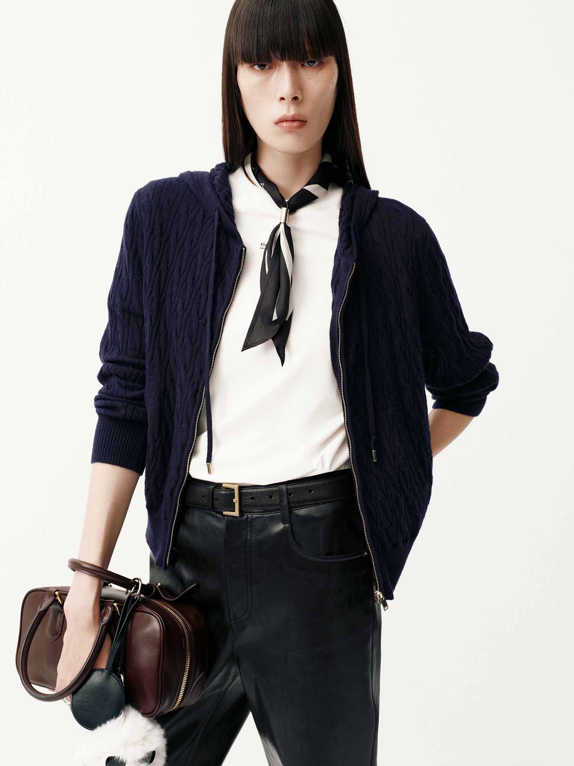Drawstring Hooded Zipper Cardigan