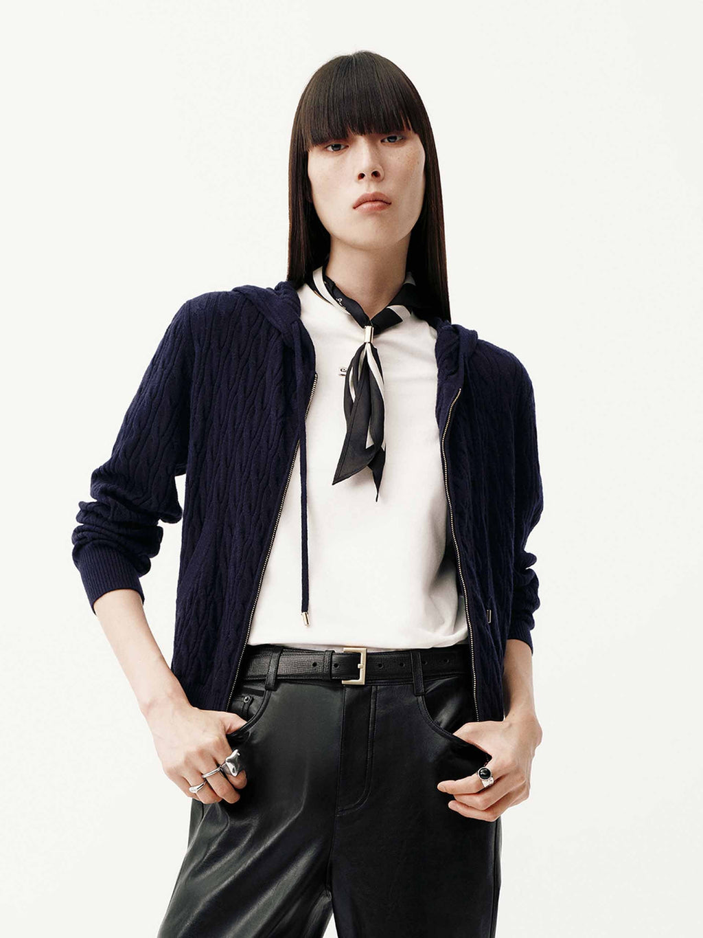 Drawstring Hooded Zipper Cardigan
