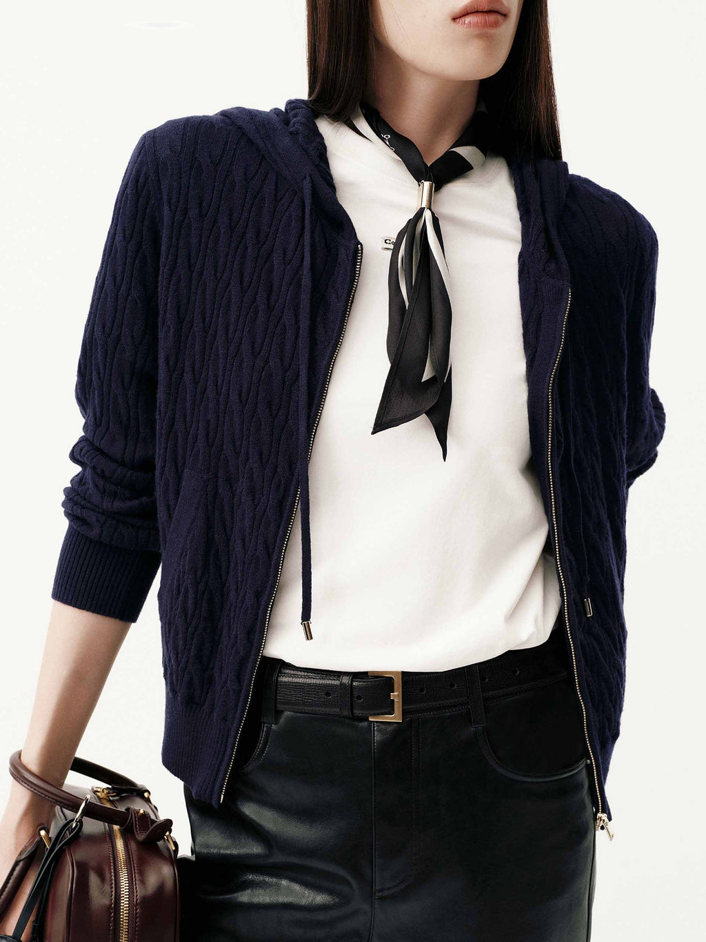 Drawstring Hooded Zipper Cardigan