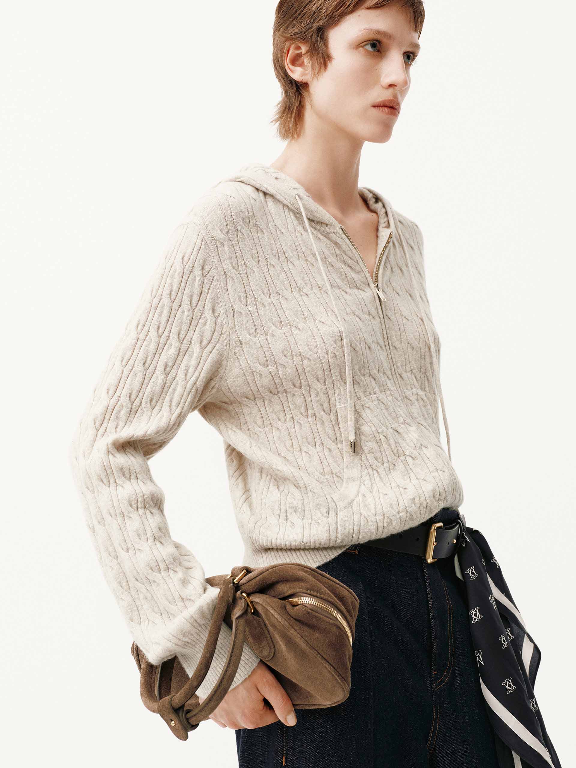 Drawstring Hooded Zipper Cardigan