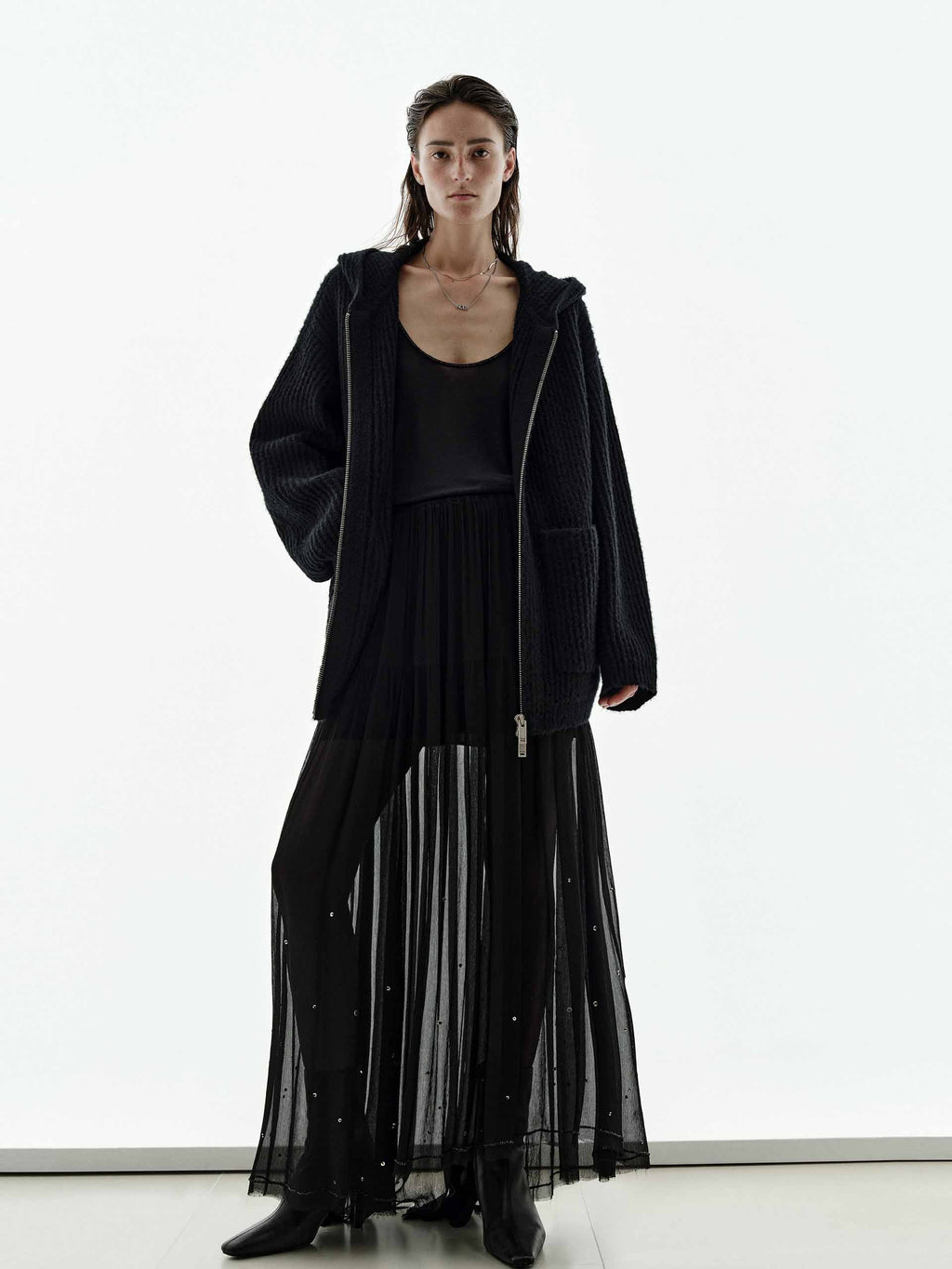 Hooded Zipper Cardigan