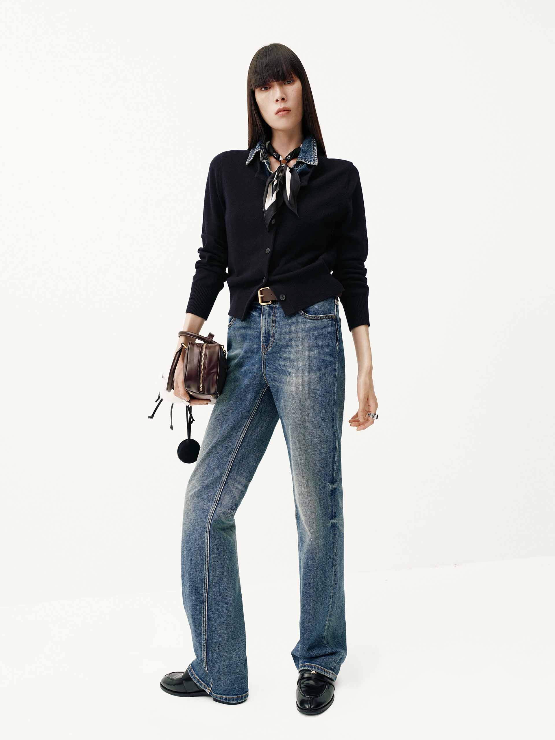 Paneled Denim Wool Cardigan
