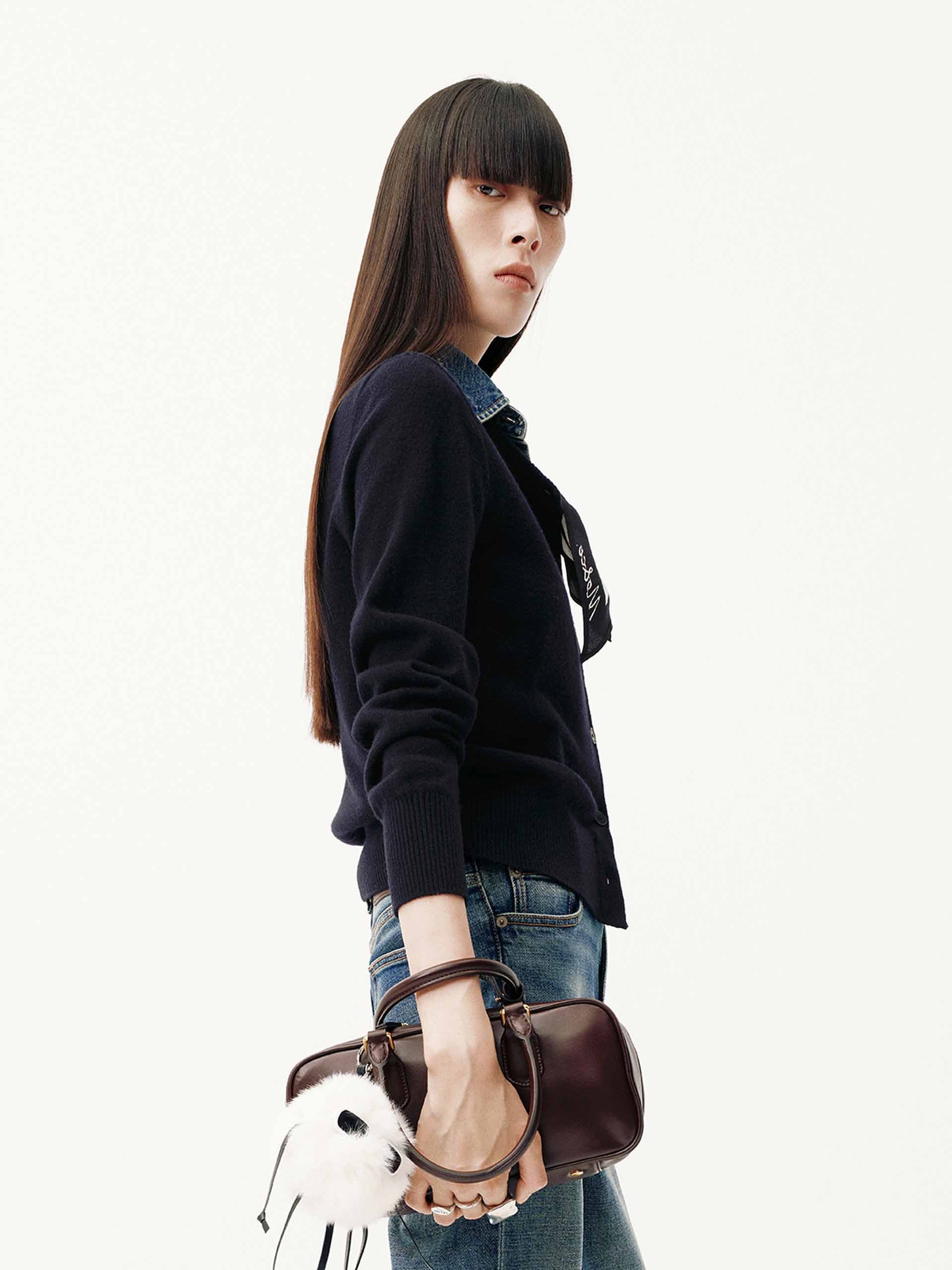 Paneled Denim Wool Cardigan