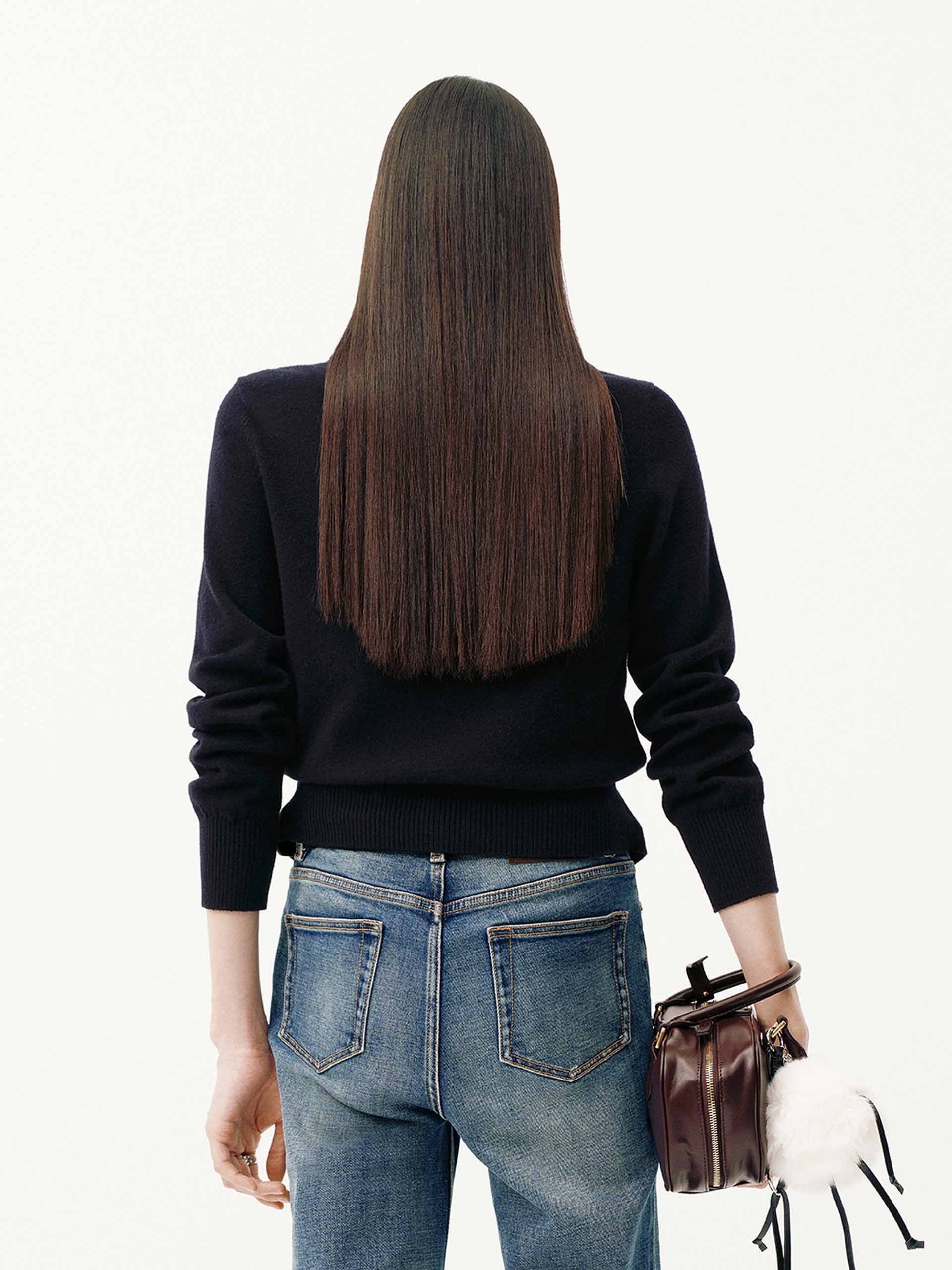 Paneled Denim Wool Cardigan