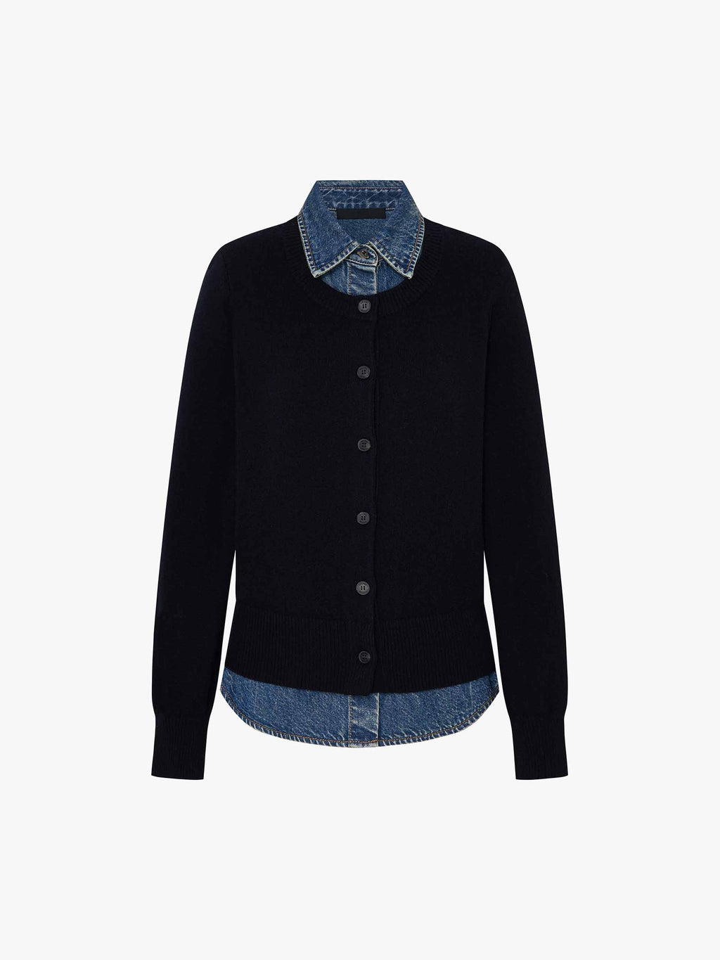Paneled Denim Wool Cardigan